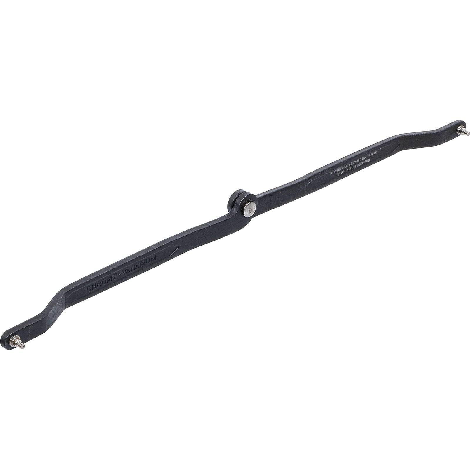 Ein schwarzer Doppel-Gabelschlüssel mit der Aufschrift 'Gerades Muster', der zwei Köpfe in unterschiedlichen Größen für verschiedene Schrauben- oder Mutternverbindungen aufweist.