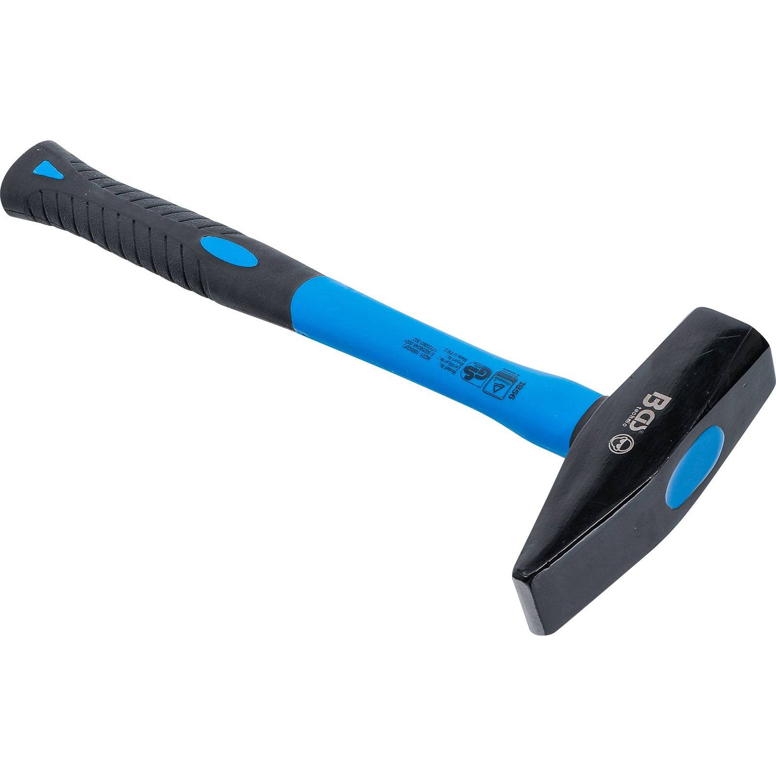 Ein schwarzer und blauer Hammer mit einem Gummigriff, entwickelt für einen leichten Halt und effizientes Schlagen bei verschiedenen Bauarbeiten.