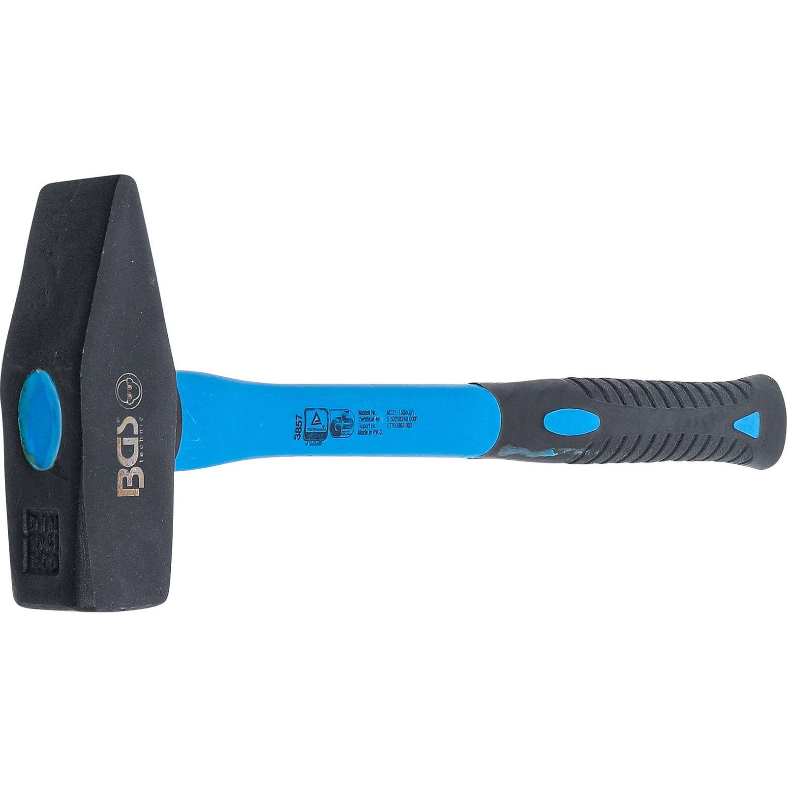Ein blau-schwarzer Metallschlaghammer mit Gummigriff, mit dem Logo „BGS