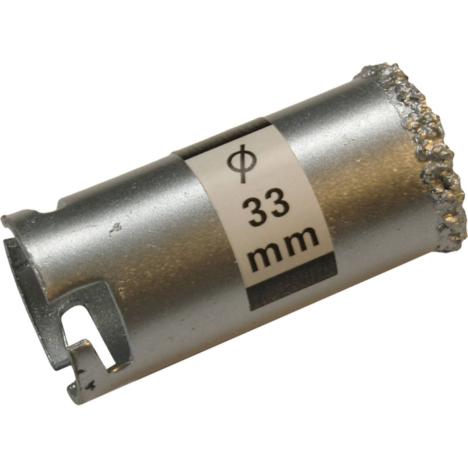 Ein Metallbohrer mit einer Kreissägeverzahnung und der Beschriftung 'Ø 33 mm'.