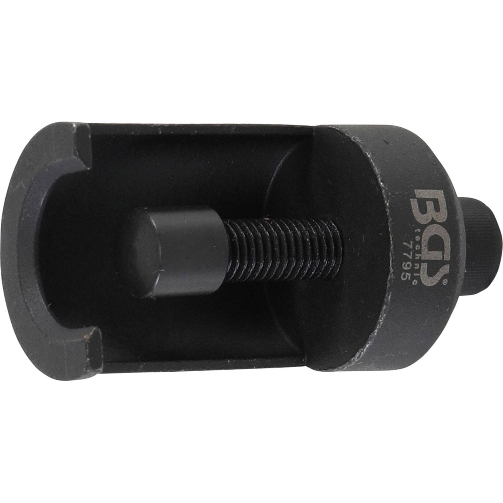 Ein schwarzer C-Schraubzieher mit einer Schraube, verwendet zum Entfernen von Kardangelenken, mit der Aufschrift 'BGS 1795' an seiner Seite.