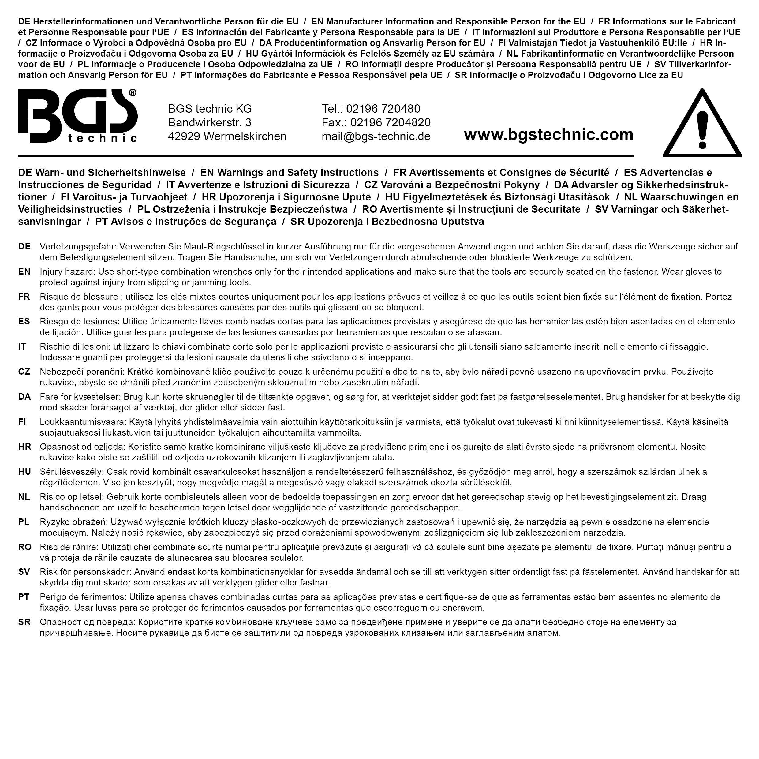 BGS technic Maul-Ringschlssel, extra kurz | SW 15 mm