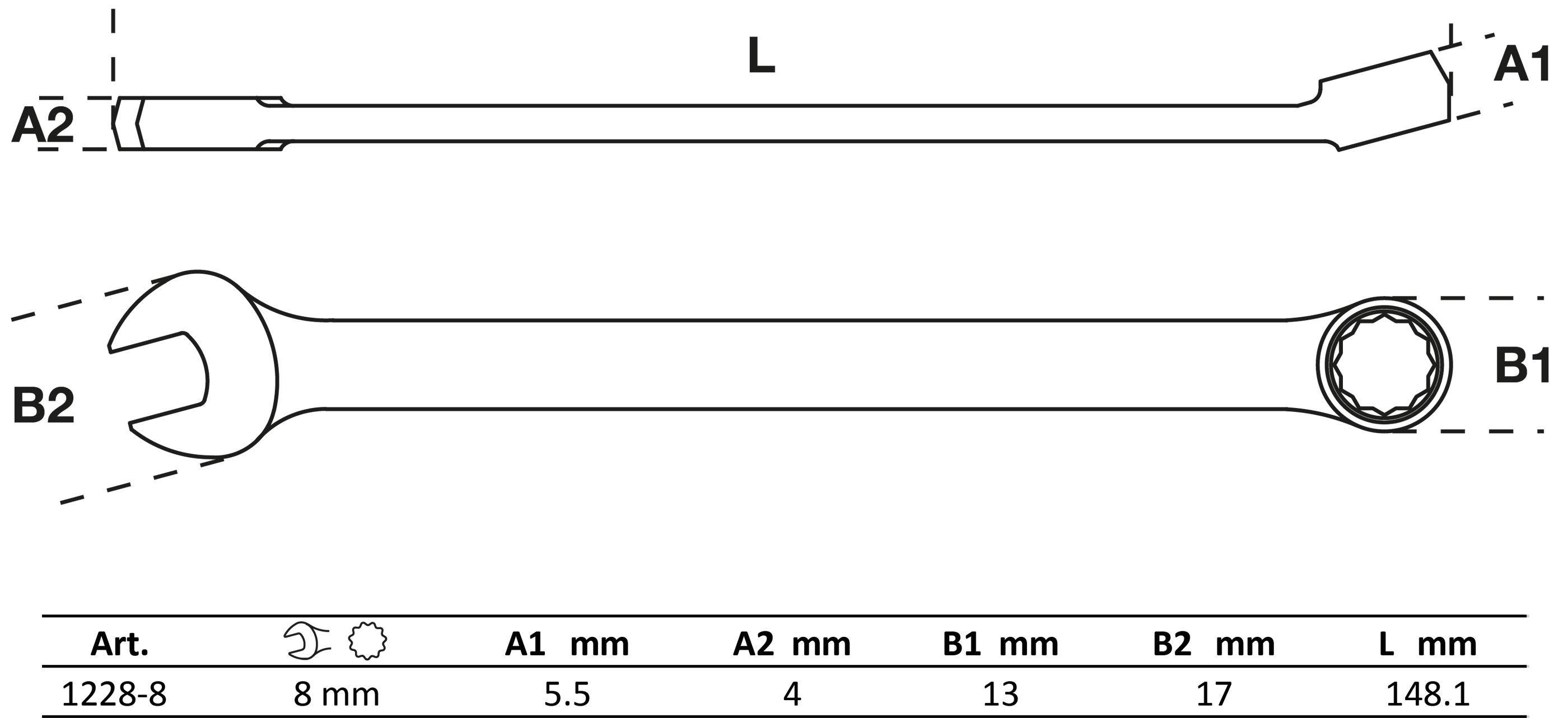 BGS Maul-Ringschlüssel | extra lang | SW 8 mm
