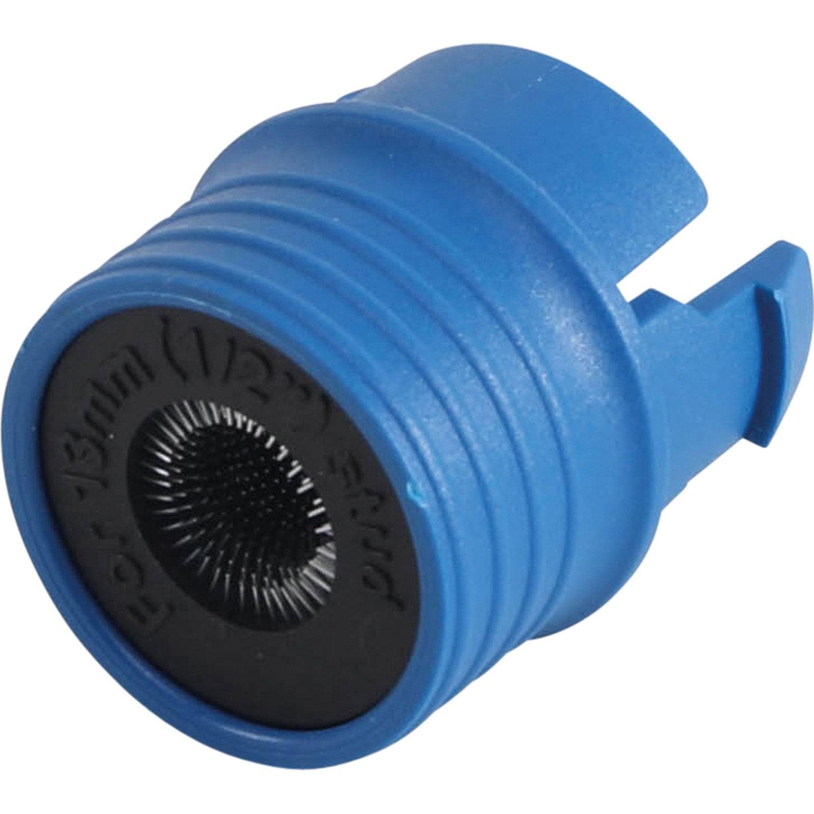 Ein blauer Belüfterkomponent, zylindrisch mit gerippter Struktur und schwarzer Maschennetzmitte, entwickelt für Wasserhähne zur Kontrolle des Wasserflusses.