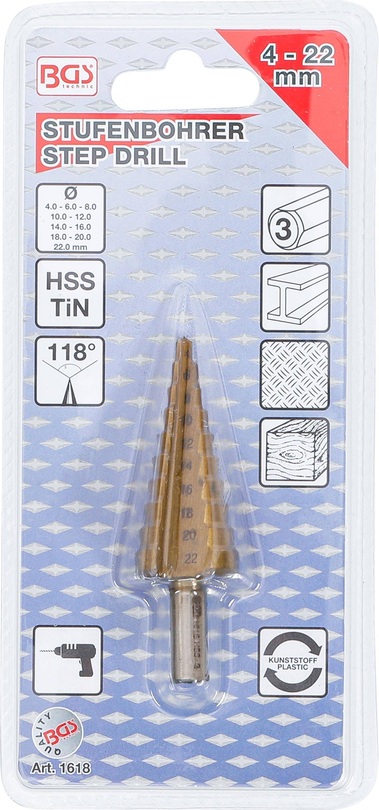 BGS technic Stufenbohrer | titannitriert | 4 - 22 mm