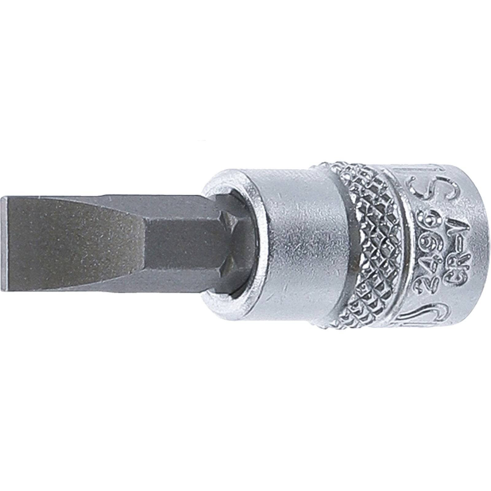 Sechskantbit für Schraubendreher, silbern, mit flachem Kopf und strukturiertem Griff, verwendet zum Anziehen von Schrauben und Bolzen bei mechanischen Arbeiten.