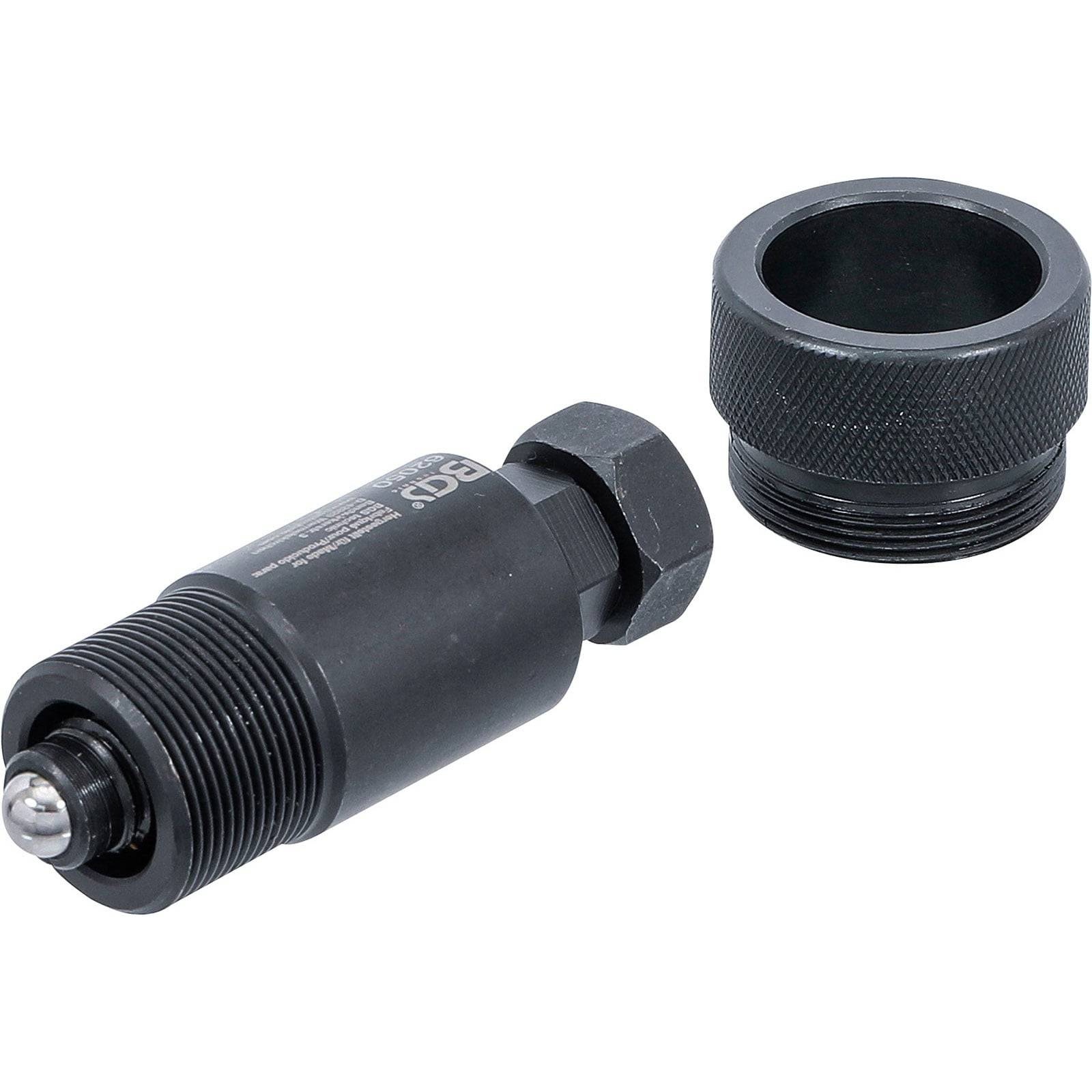 Werkzeug zum Entfernen der Shimano Hollowtech II Kurbelarmskappe mit schwarzem zylindrischem Design, teilweise zerlegt.