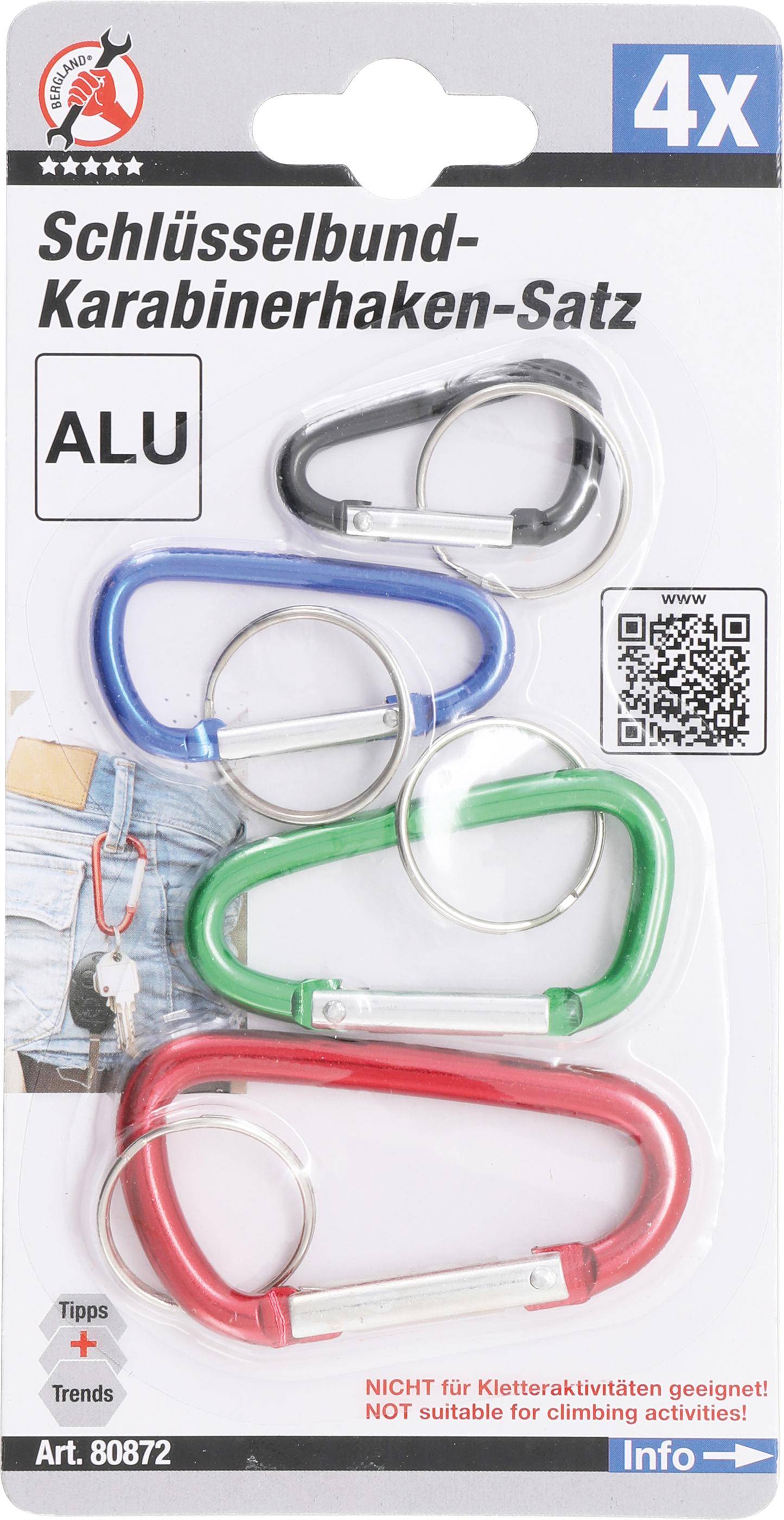 BGS Diy Schlüsselbund-Karabinerhaken-Satz | 4-tlg.