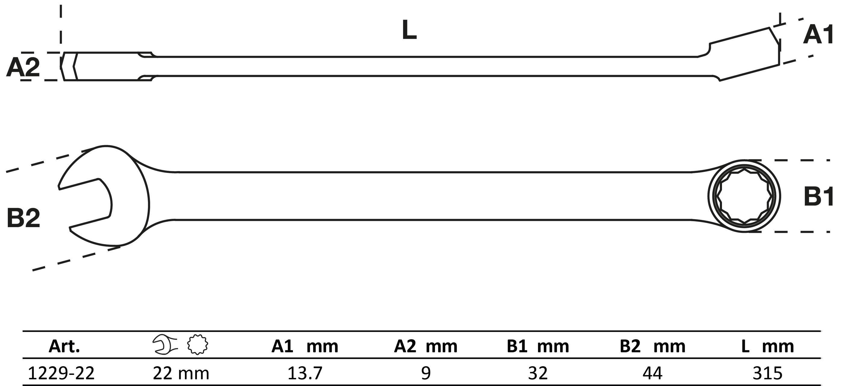 BGS Maul-Ringschlssel | extra lang | SW 22 mm