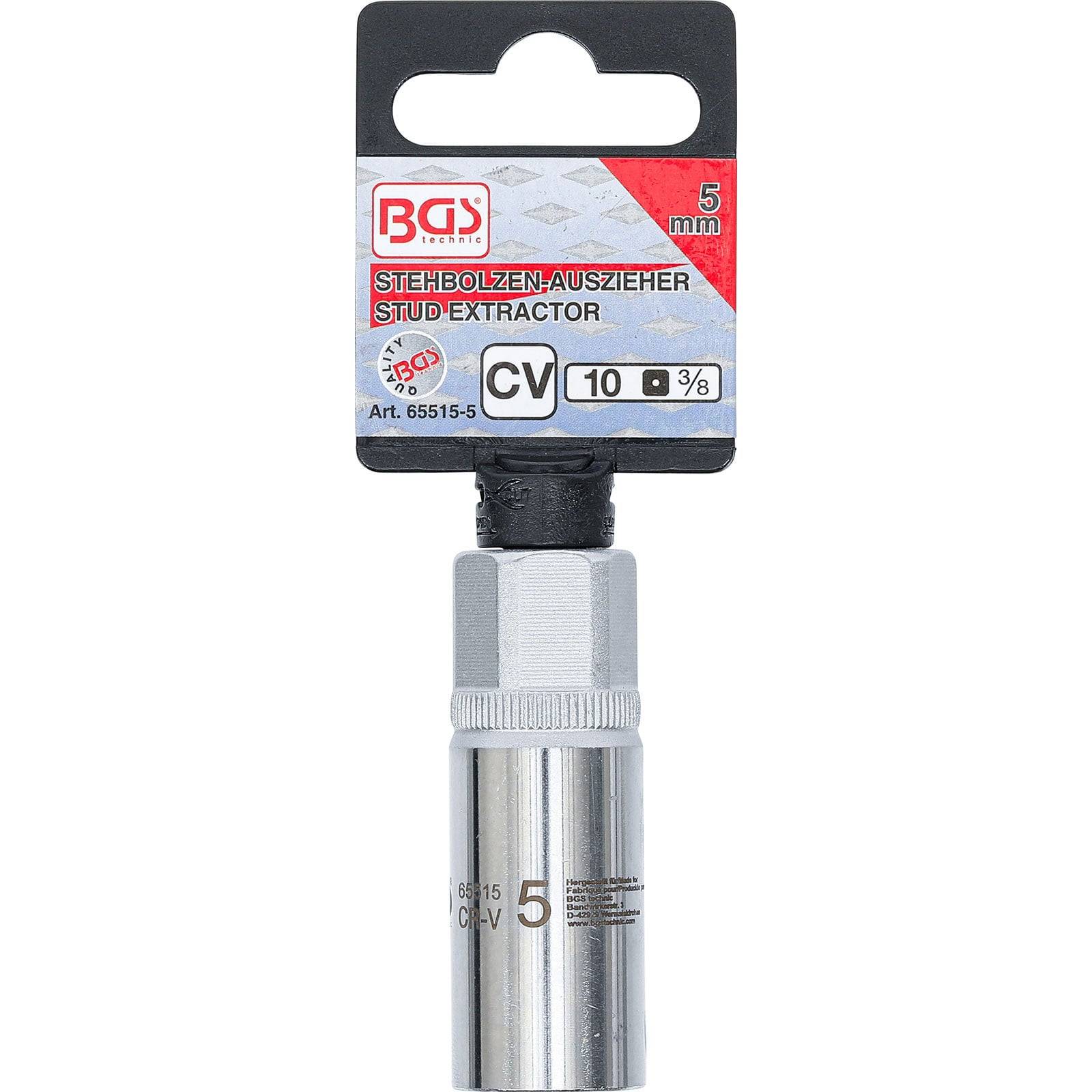 Ein Schraubenausdreher-Werkzeug von BGS, mit einer 5-mm-Größenbezeichnung und Produktdetails auf der Verpackung.