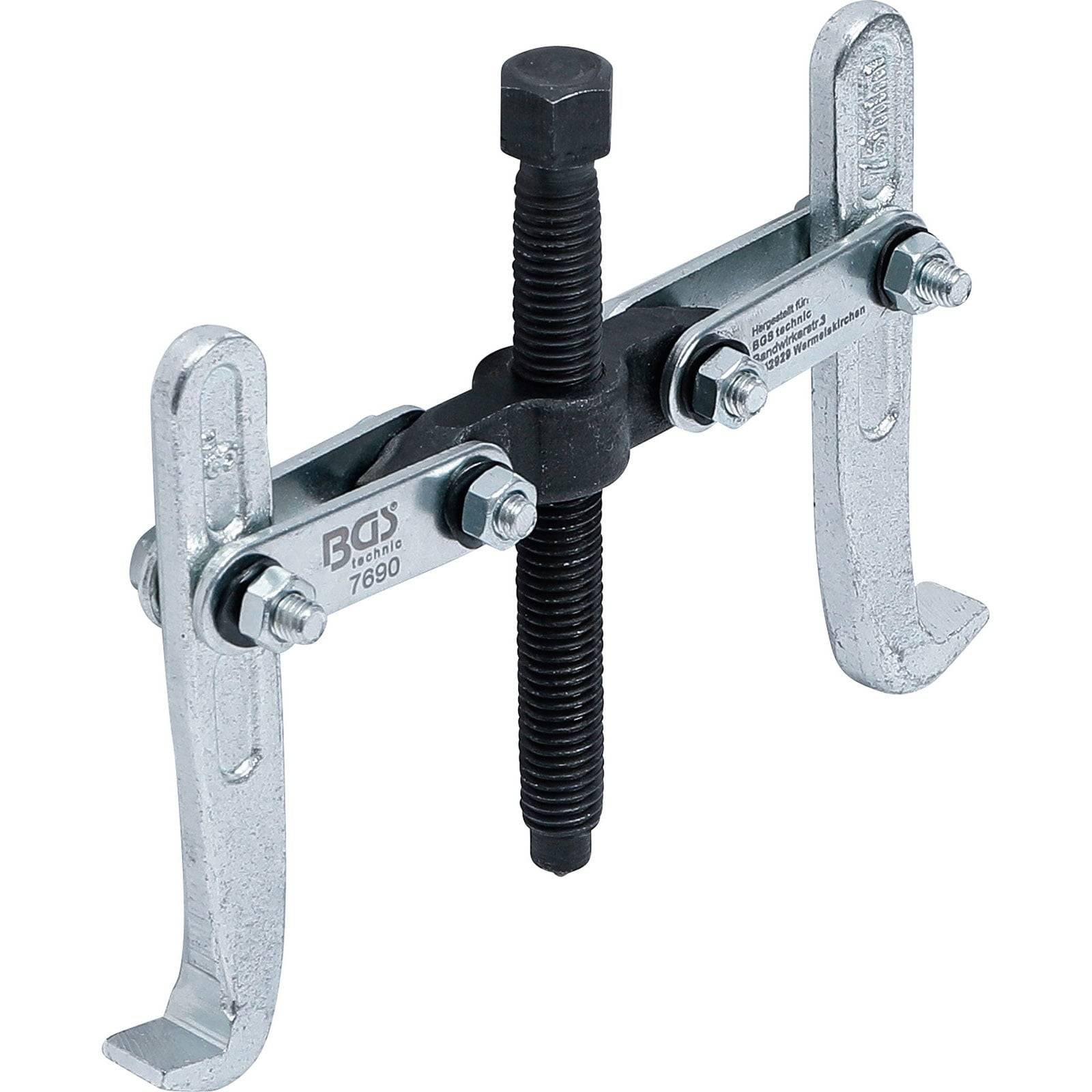 Ein Zahnradabzieher-Werkzeug mit zwei Armen und einer zentralen Schraube, das zum Entfernen von Zahnrädern oder Lagern aus Maschinen verwendet wird.