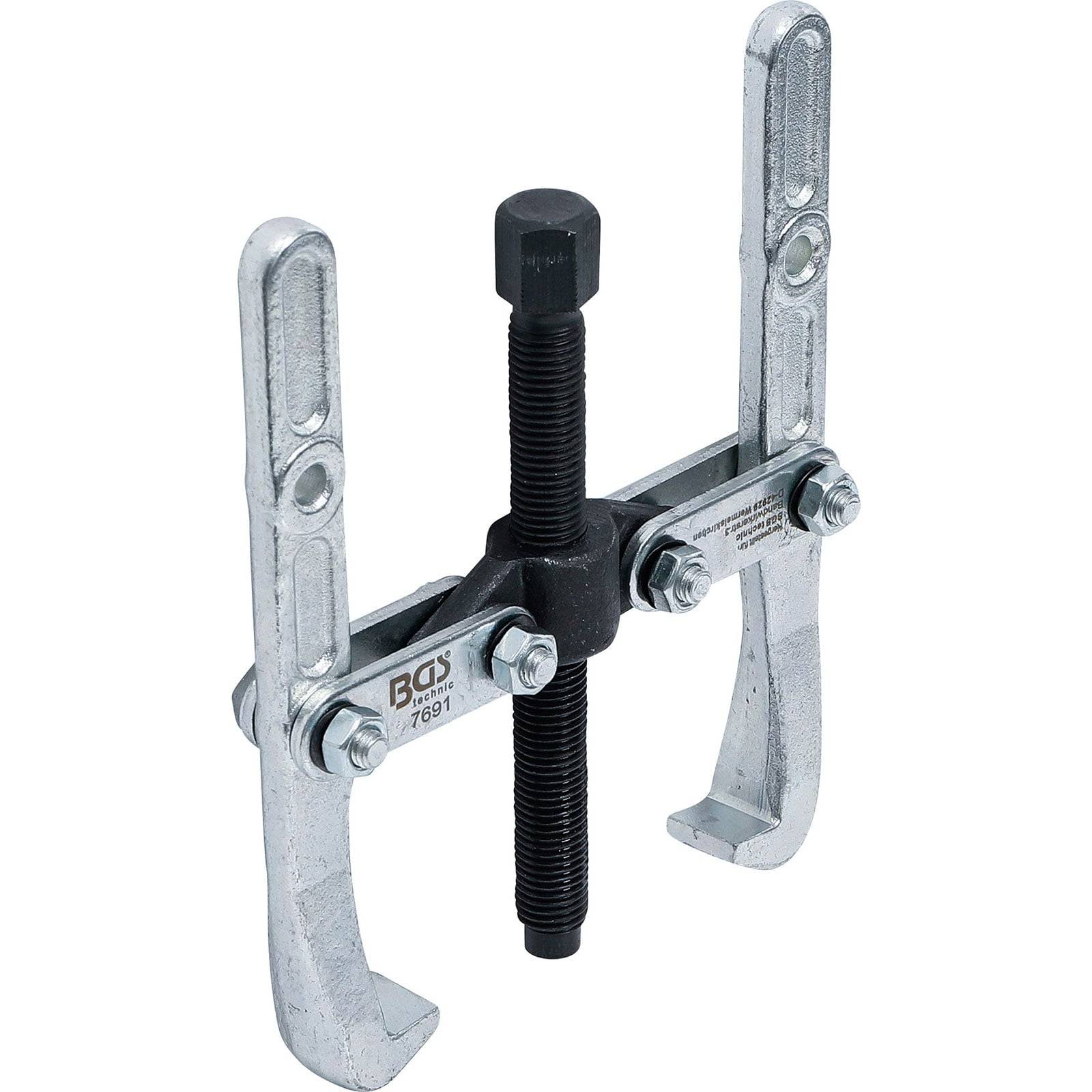 Ein Metallgetriebe-Abziehwerkzeug mit zwei Armen und einer zentralen Gewindestange, verwendet zum Abziehen von Zahnrädern oder Lagern.