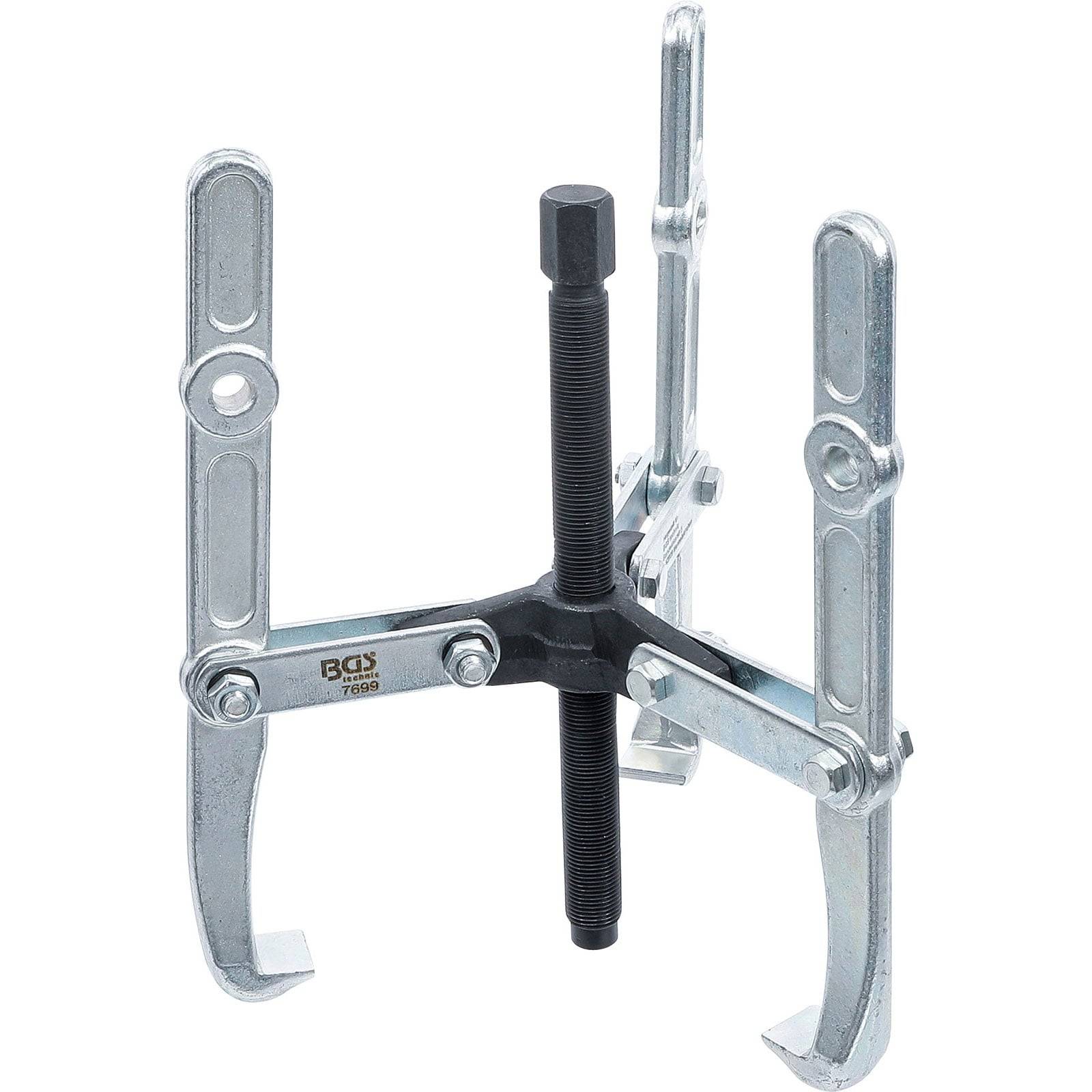 Ein Abziehwerkzeug mit drei Backen, bestehend aus einer zentrischen Gewindestange und drei verstellbaren Armen, das zum Abziehen von Zahnrädern oder Lagern von einer Welle verwendet wird.