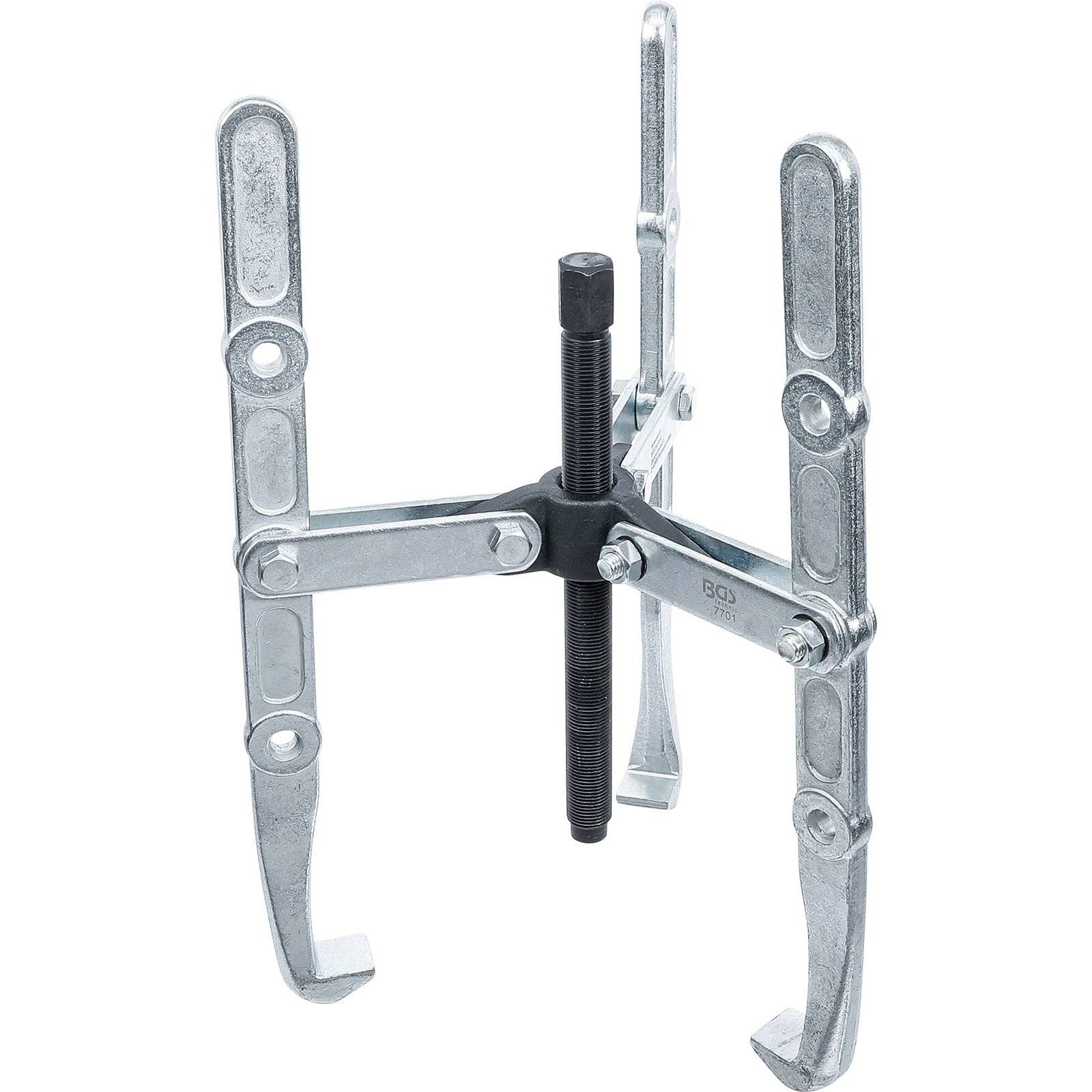 Ein Metallgetriebe-Abzieher mit drei verstellbaren Armen und einer zentralen Schraubmechanik, der zum Entfernen von Zahnrädern oder Riemenscheiben von einer Welle verwendet wird.