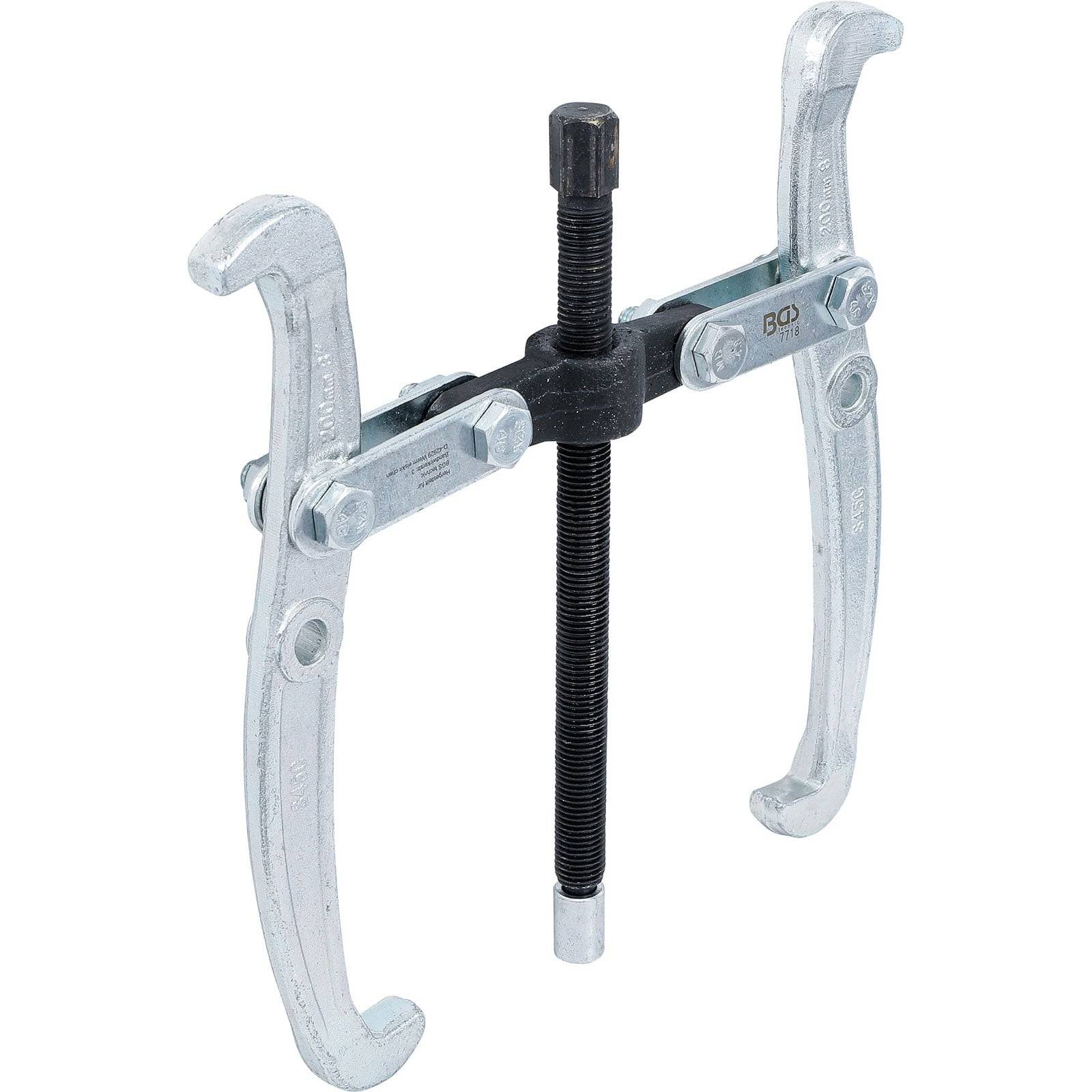 Ein Zahnradabzieher mit zwei verstellbaren Armen und einem zentralen Gewindebolzen zum Entfernen von Zahnrädern oder Riemenscheiben von Maschinenachsen.