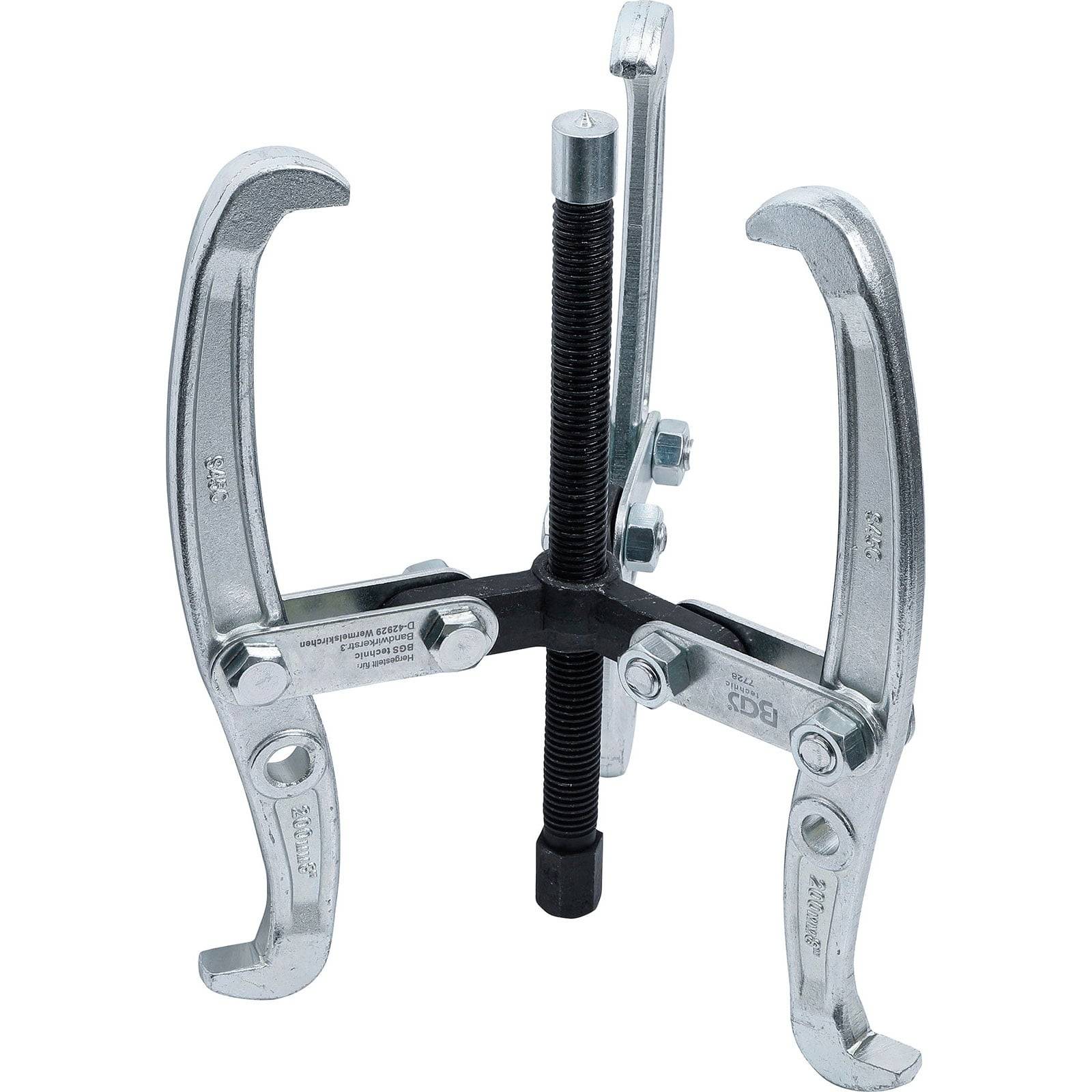 Ein Metallgetriebe-Abzieher mit drei verstellbaren Armen und einer zentralen Schraube, der zum Entfernen von Zahnrädern oder Lagern von einer Welle verwendet wird.