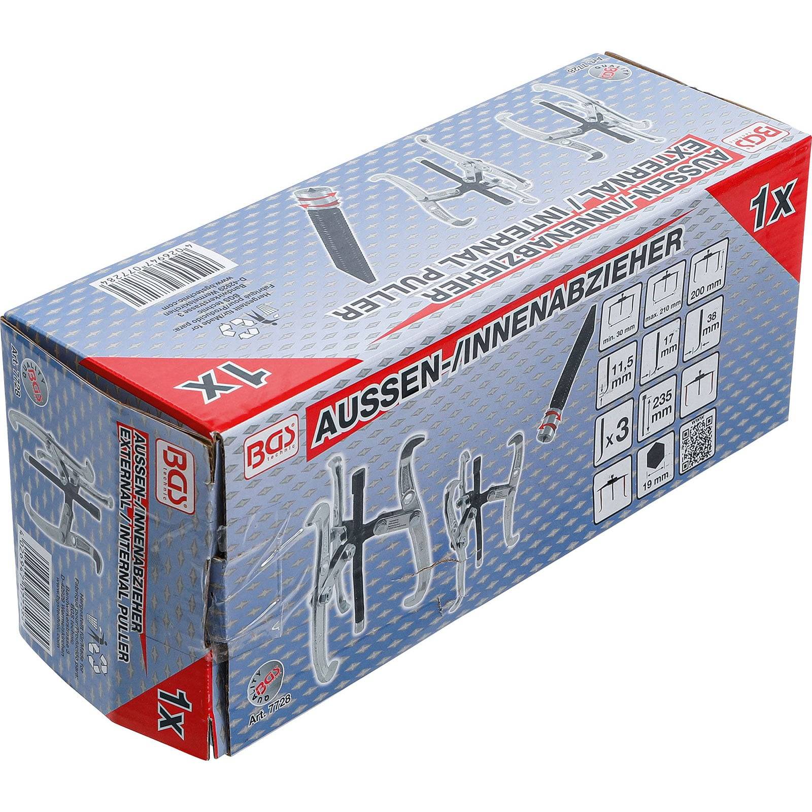 BGS 3-teiliger Abzieher-Satz mit Bildern von Abziehern und Text 'Aussen-Innenabzieher'.