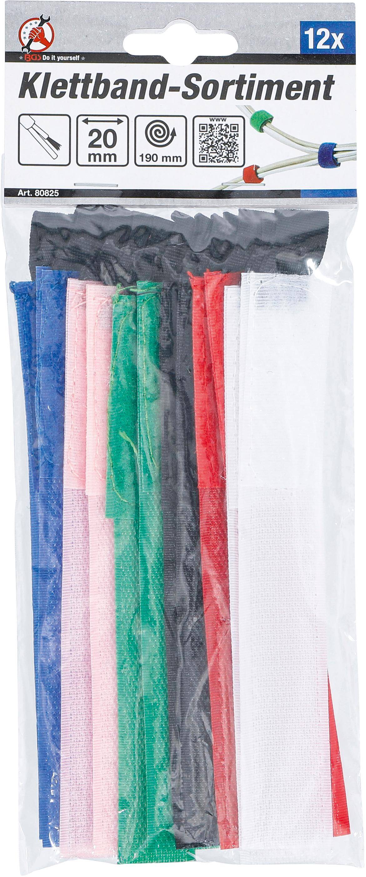 BGS Diy Klettband-Sortiment | 20 x 190 mm | 12-tlg.