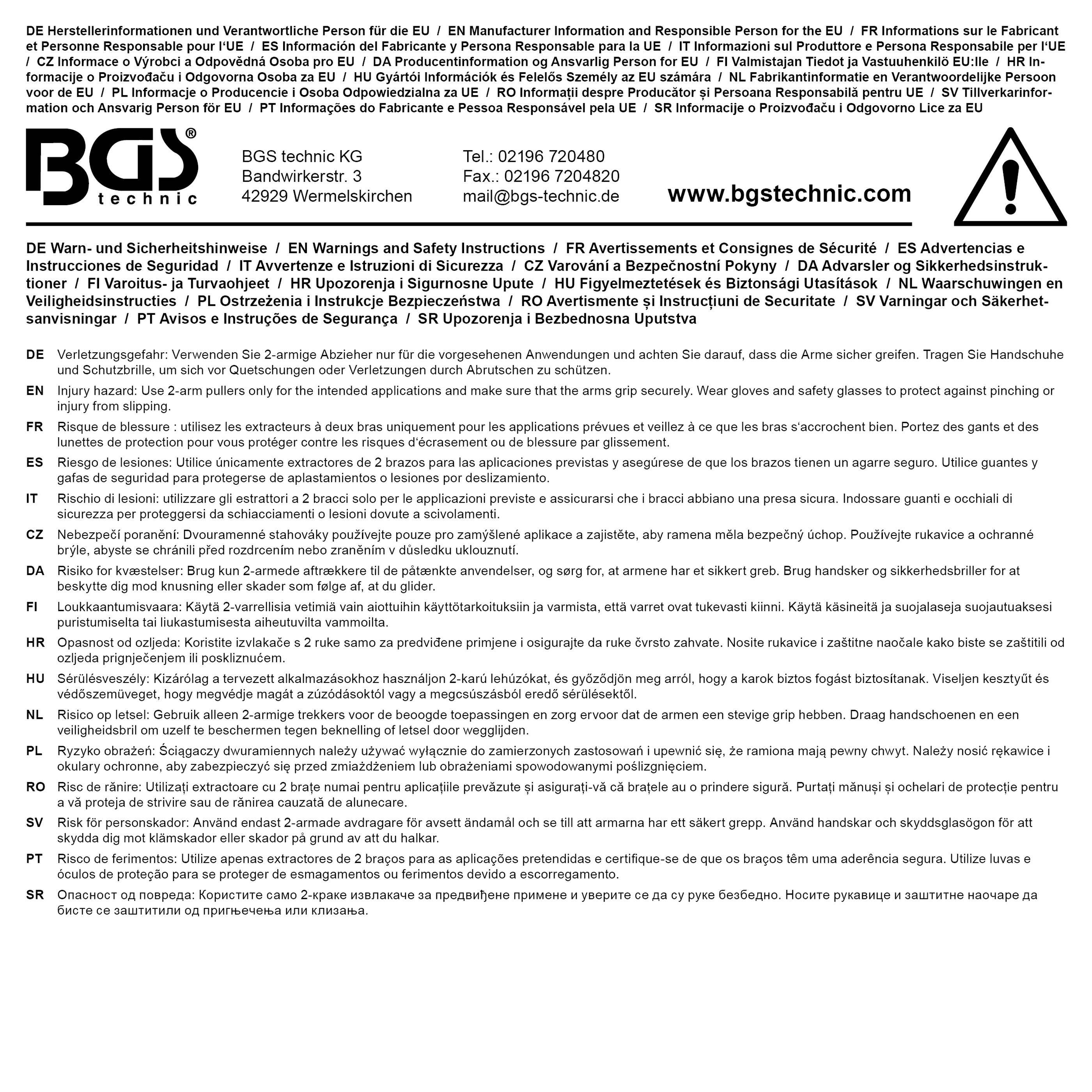 BGS technic Auen-/Innenabzieher, 2-armig | 150 - 210 mm