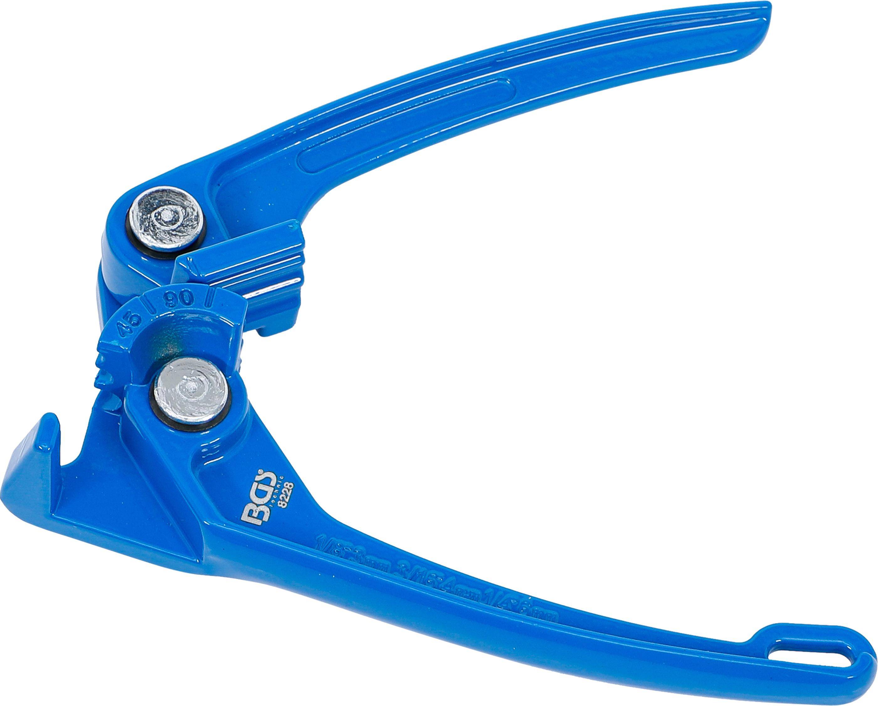 Ein blauer Bolzenschneider mit Verstärkungspunkten und einem Markenlogo am Griff, entwickelt zum Durchtrennen von Metalldrähten oder Bolzen.