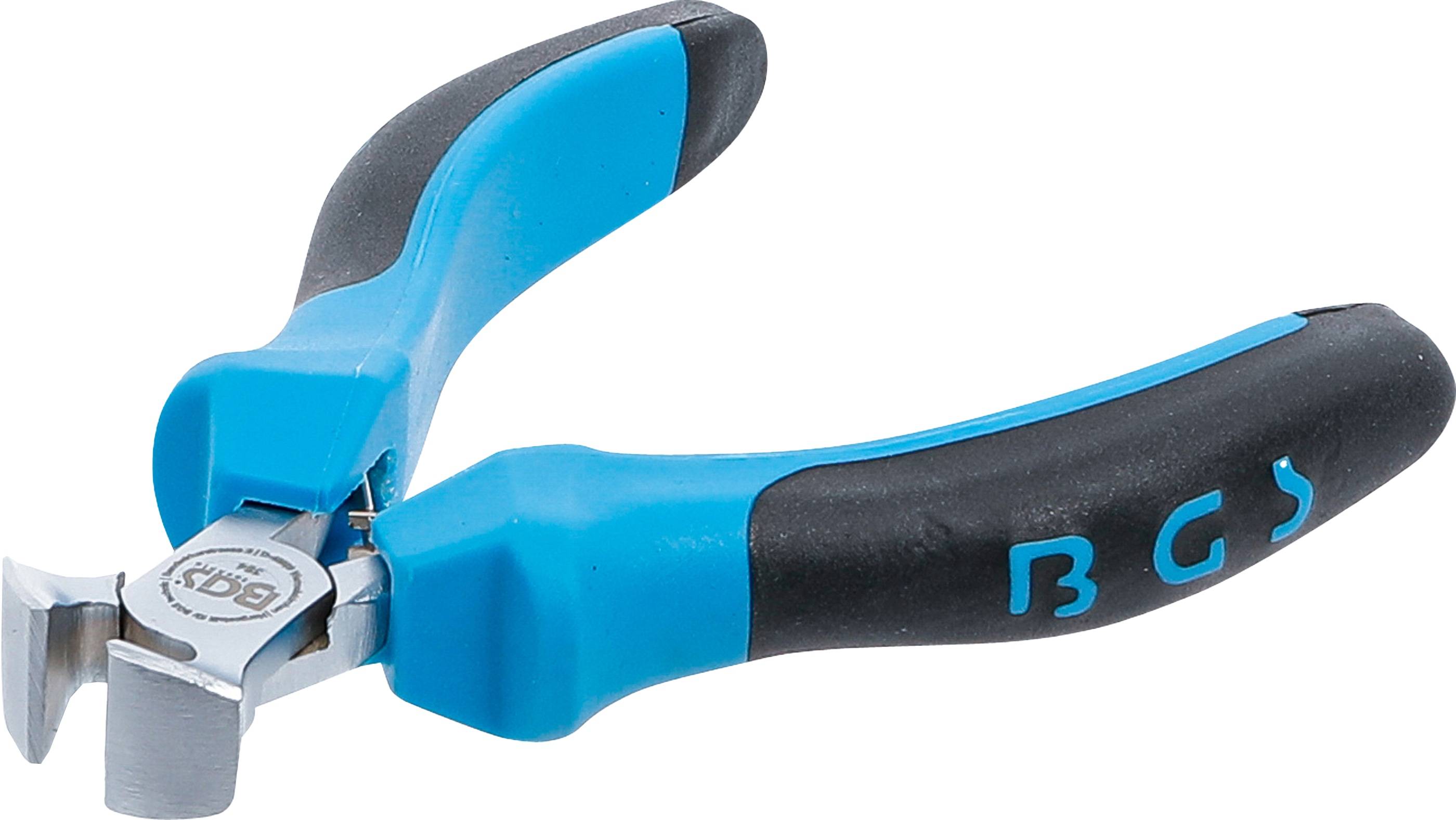 Ein Paar blau-schwarze Drahtschneider mit ergonomisch gestalteten Gummigriffstücken, die robuste Metallklingen aufweisen.