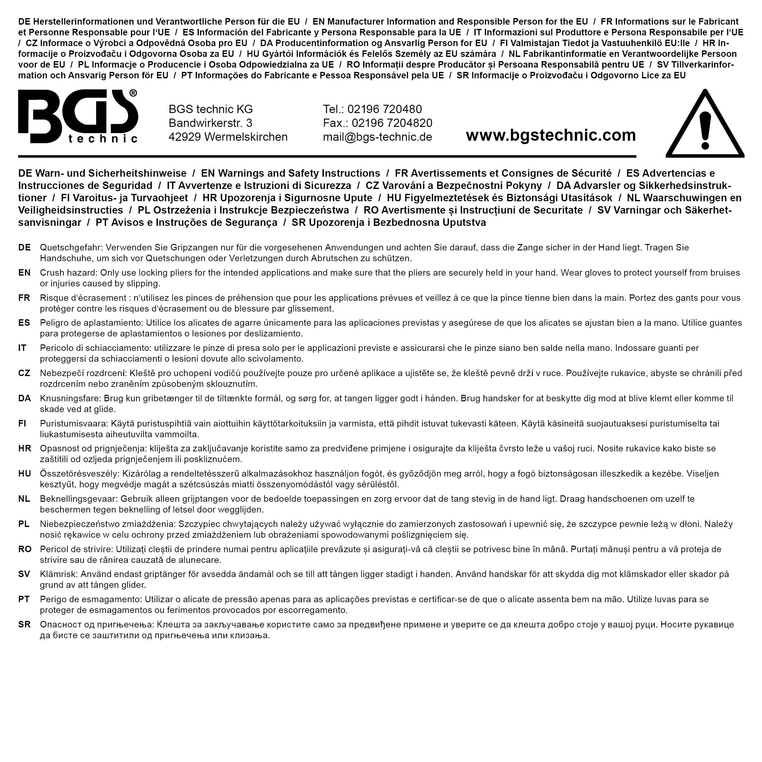 BGS Verbindungsarmaturen-Klemmgripzange | fr 6 - 16 mm