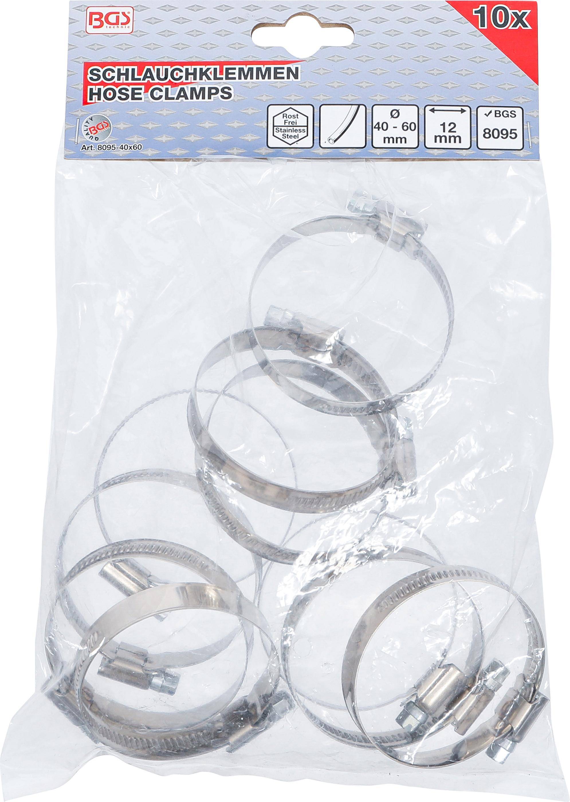 BGS technic Schlauchklemmen | rostfrei | 40 x 60 mm | 10-tlg.