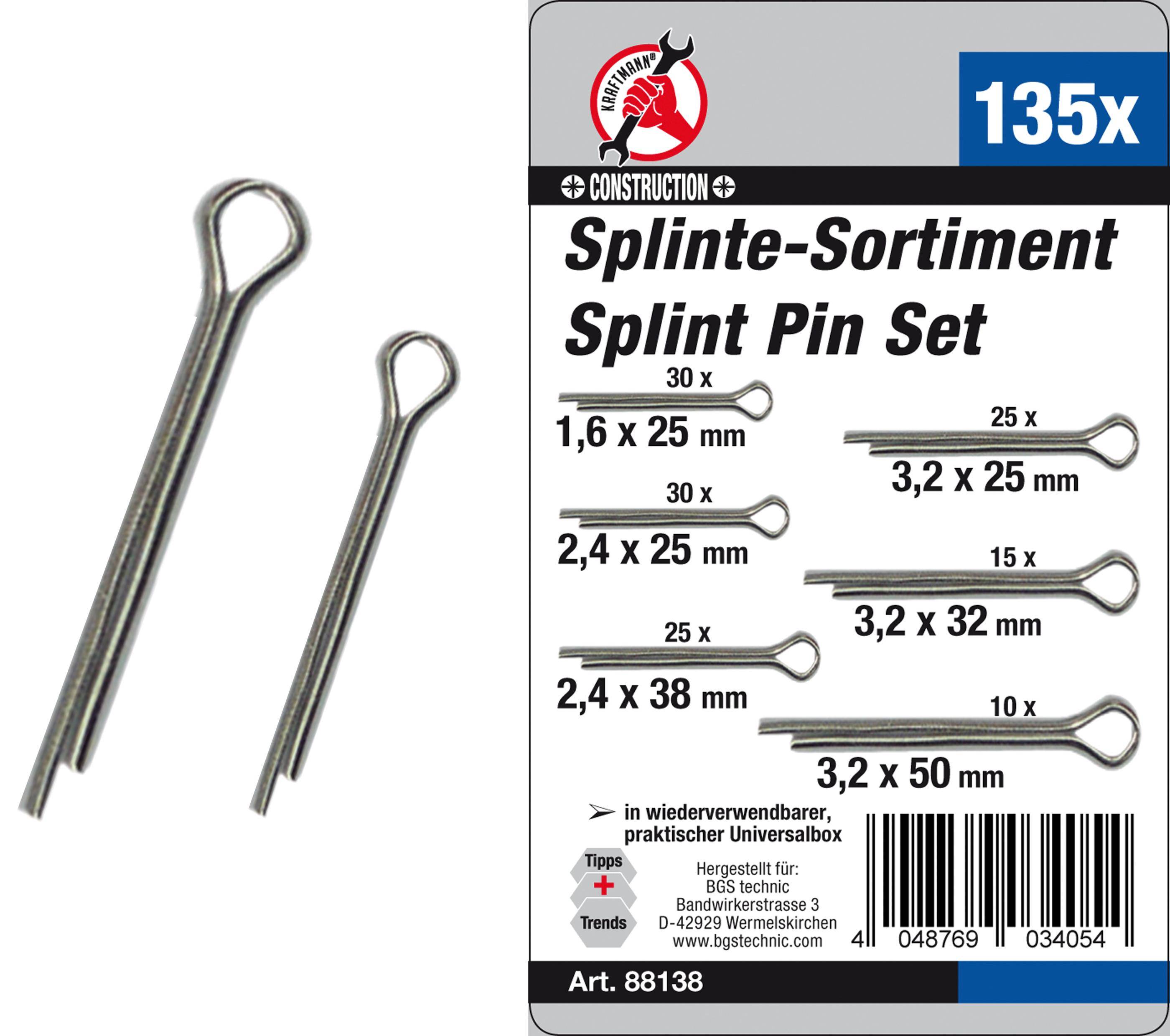 BGS Diy Splinte-Sortiment | Ø 1,6 - 3,2 mm | 135-tlg.