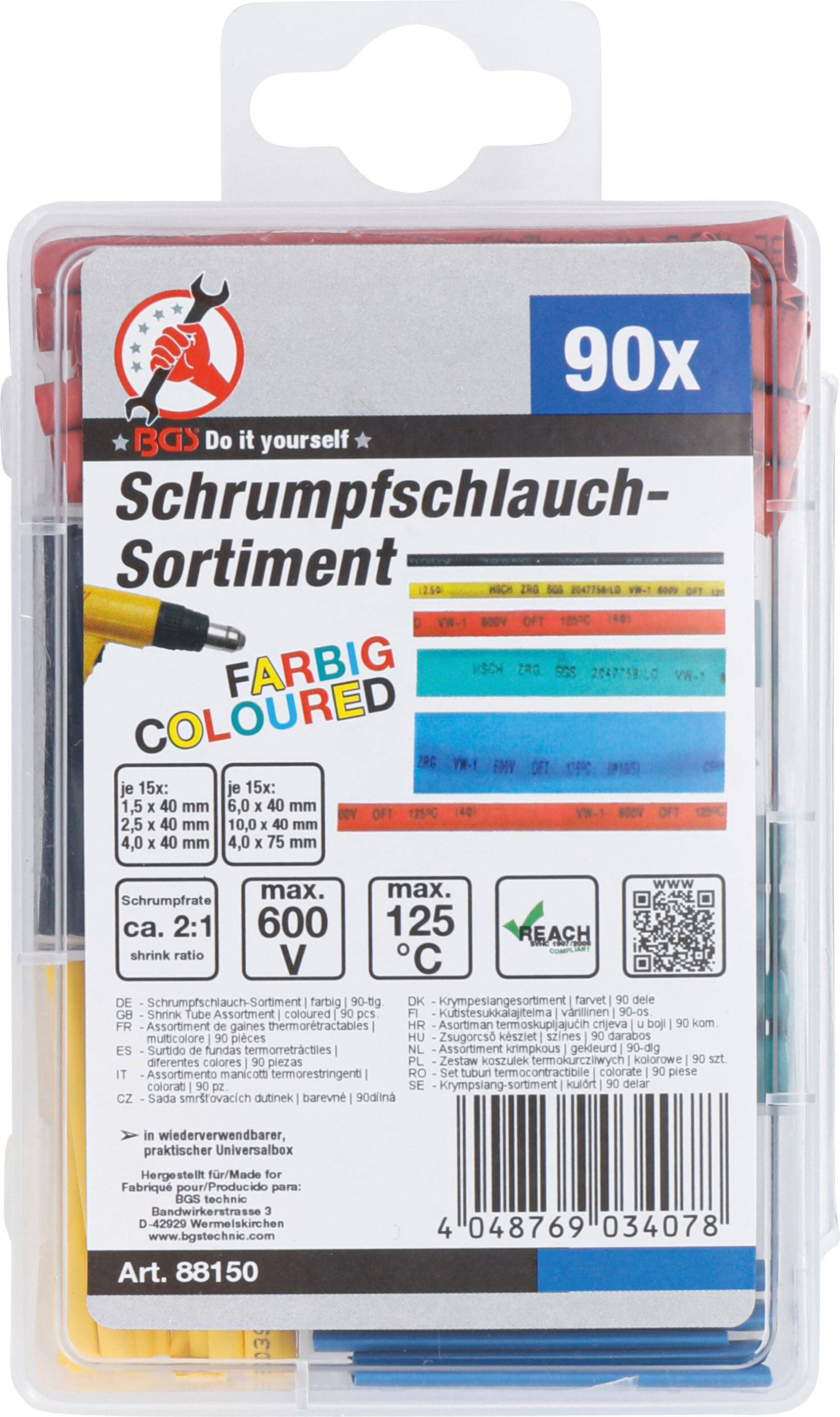 BGS Diy Schrumpfschlauch-Sortiment | farbig | 90-tlg.