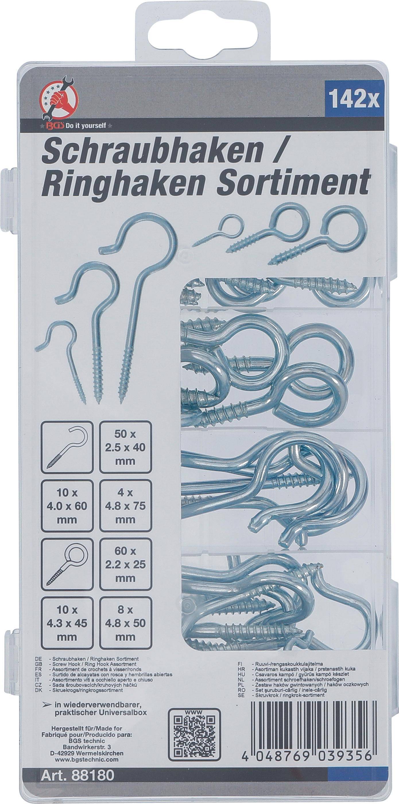 BGS Diy Schraubhaken / Ringhaken Sortiment | 142-tlg.