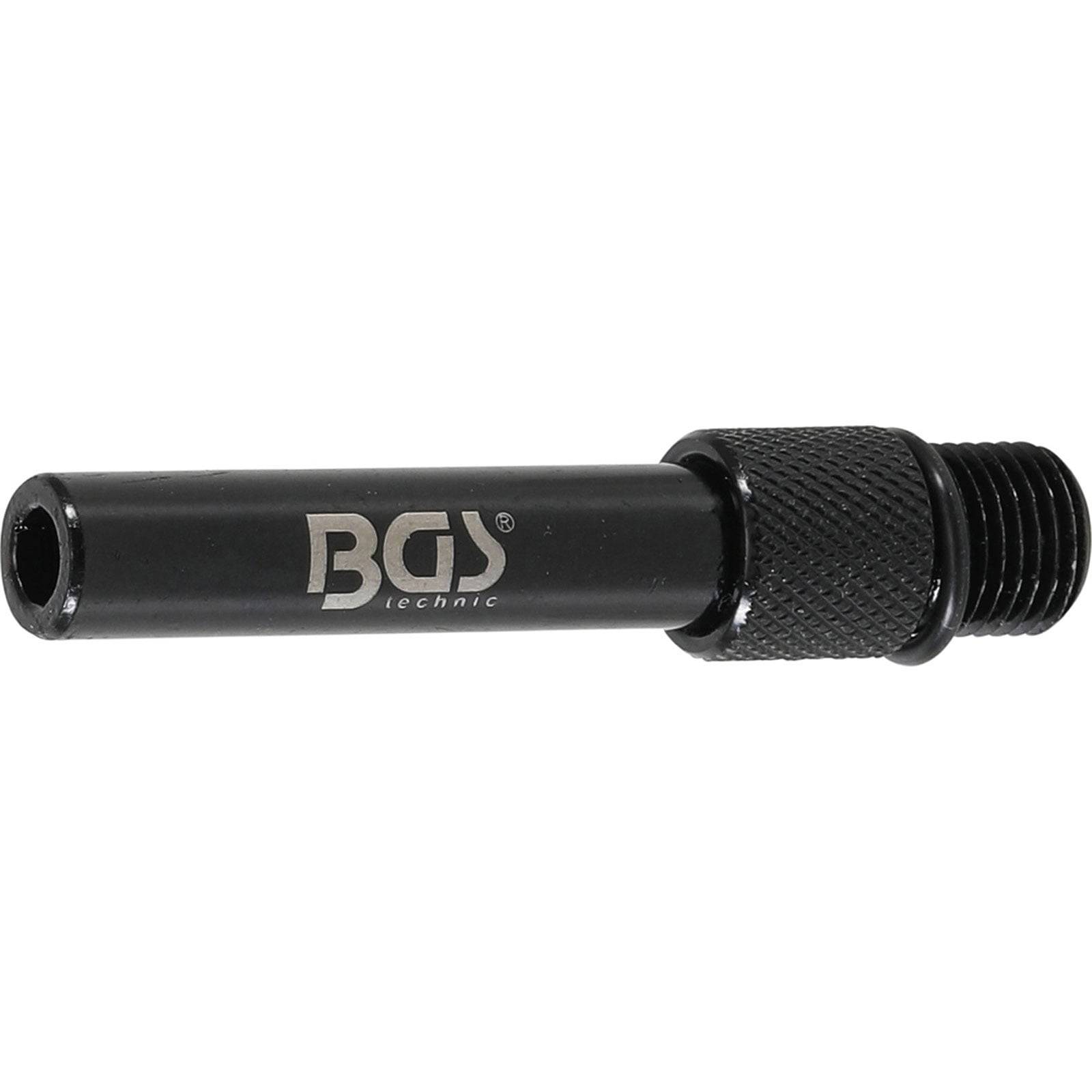 Schwarzer Metalldistanzstab mit gerippter Griffoberfläche und BGS-Logo, verwendet zum Verbinden von Steckschlüsselwerkzeugen.