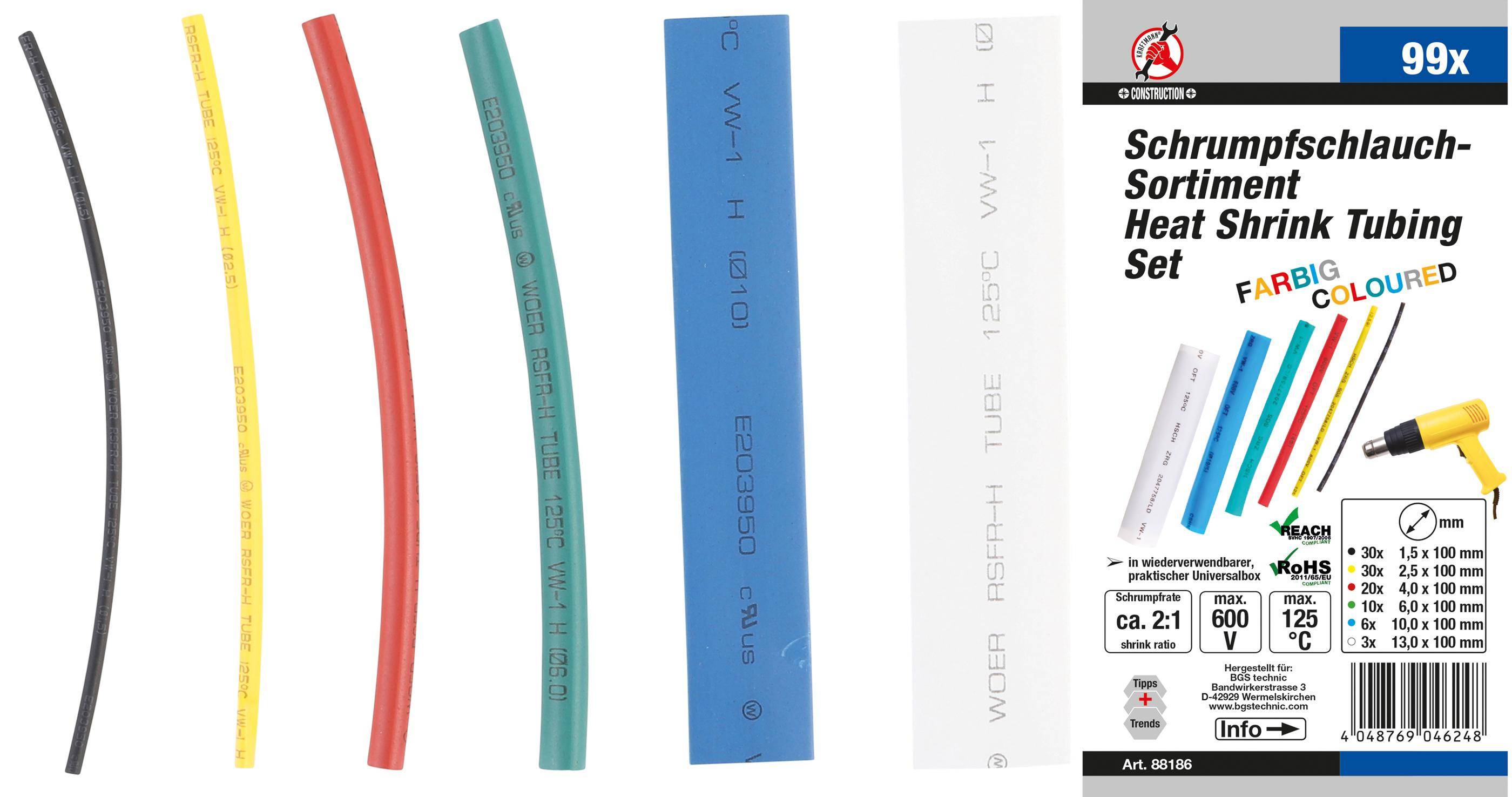 BGS Diy Schrumpfschlauch-Sortiment | farbig | 99-tlg.