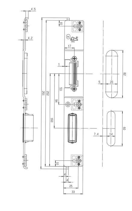 Schließteil Falle/Riegel F-St.33mm re.silberf.FUHR