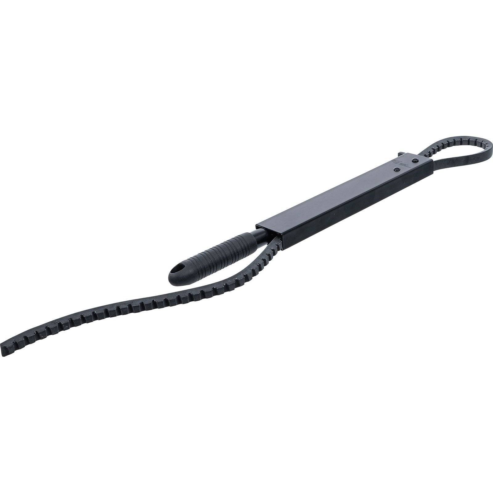 Eine flexible schwarze Handsäge mit einem rechteckigen Griff und einer segmentierten, verstellbaren Klinge.