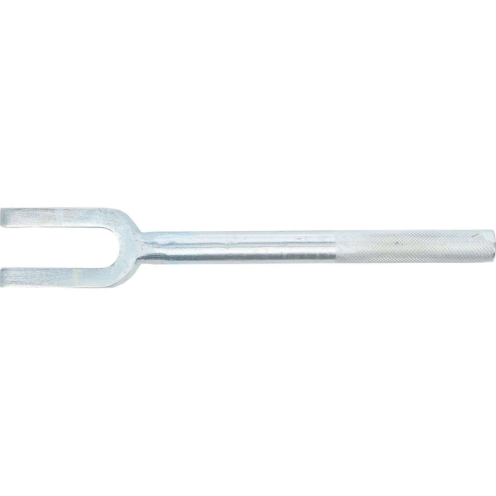 Eine Metallabzieher-Gabel mit strukturiertem Griff, typischerweise für automotive oder mechanische Zwecke verwendet, um Kugelgelenke oder Spurstangenköpfe zu trennen.