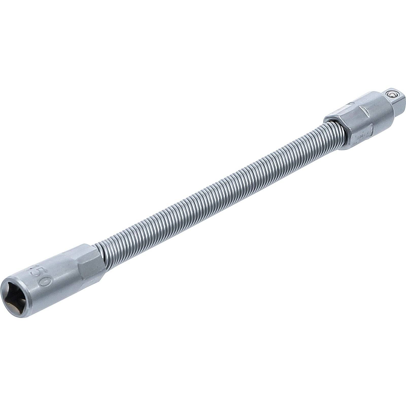 Eine flexible Verlängerungsstange mit einem Sechskantaufnahme an einem Ende und einem Anschluss am anderen Ende, die für das Erreichen enger Stellen bei mechanischen Arbeiten konzipiert ist.