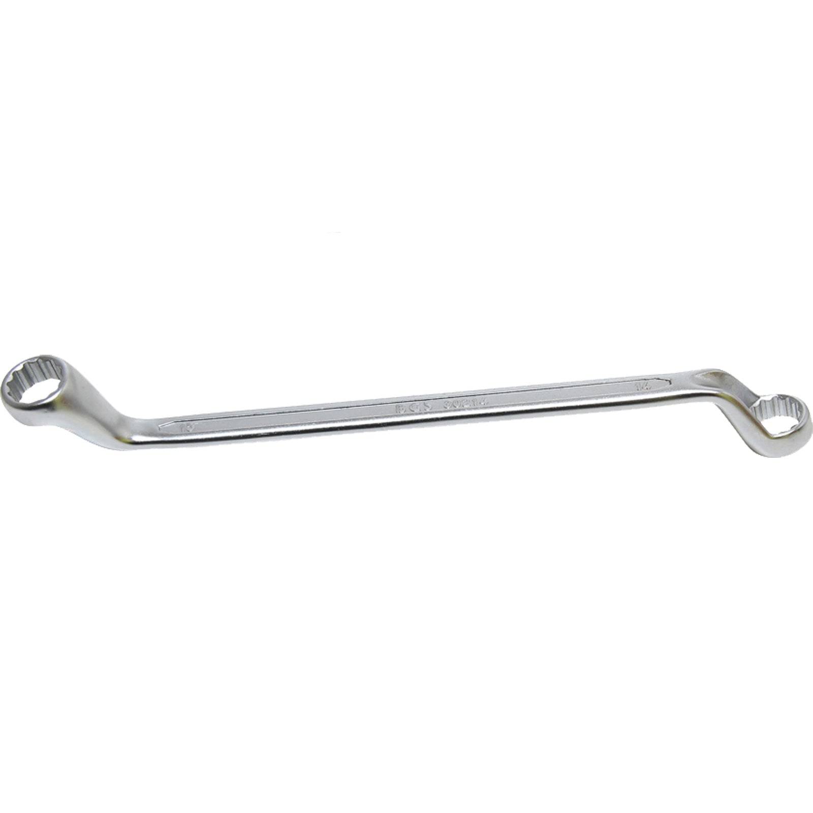 Ein Metallschraubenschlüssel mit geschlossenen Ringenden, wobei ein Ende etwas größer ist als das andere, der zum Anziehen oder Lösen von Muttern und Schrauben verwendet wird.