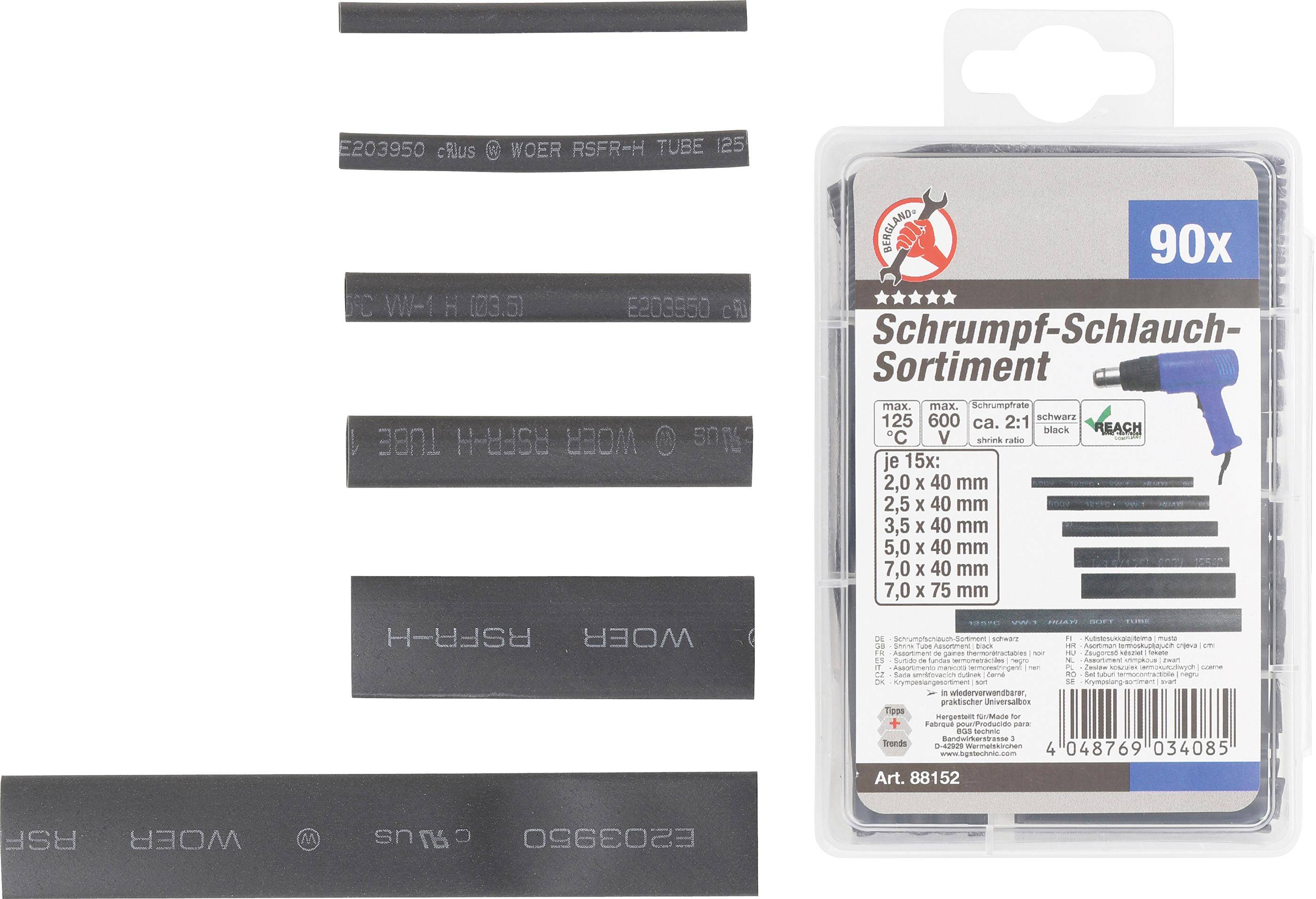 BGS Diy Schrumpfschlauch-Sortiment | schwarz | 90-tlg.