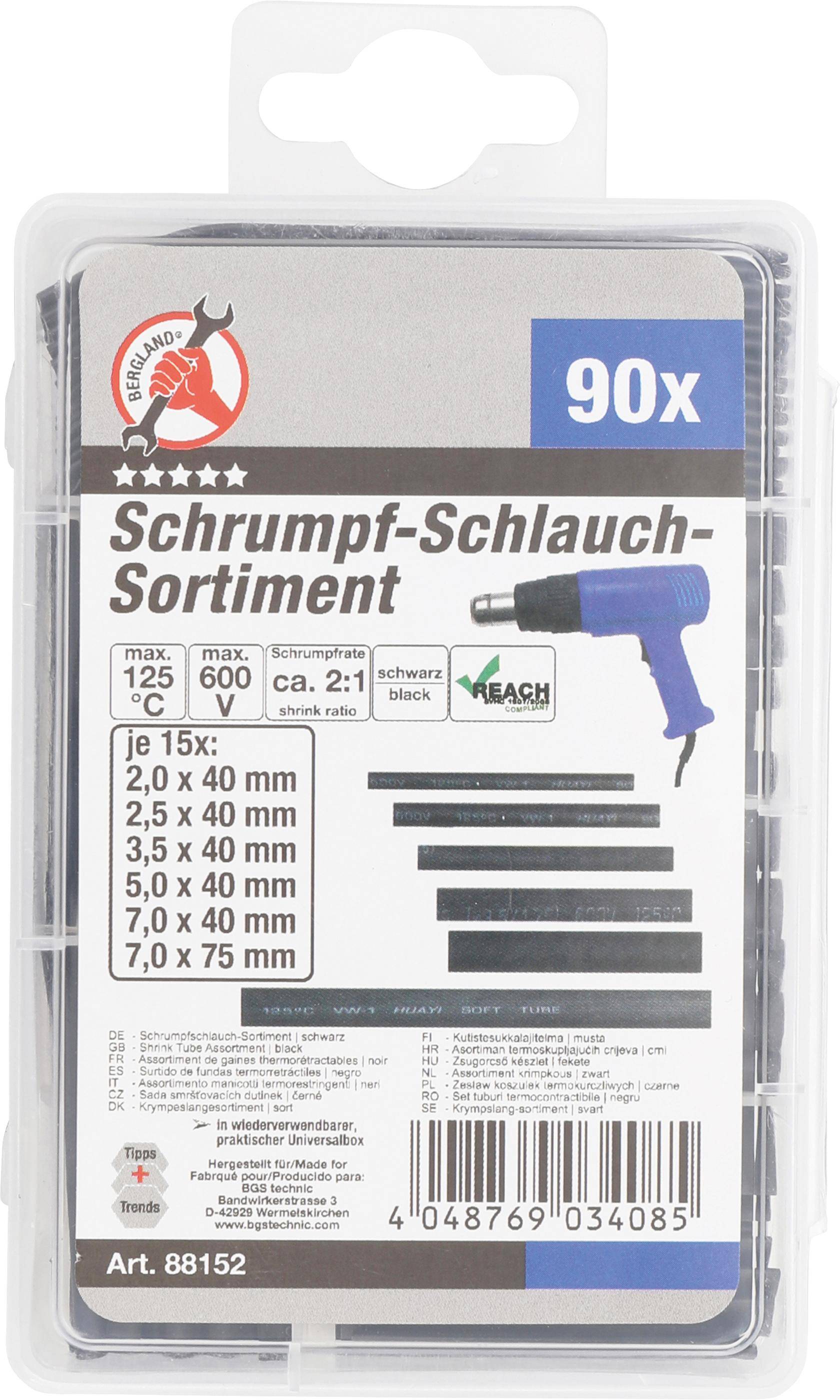 BGS Diy Schrumpfschlauch-Sortiment | schwarz | 90-tlg.