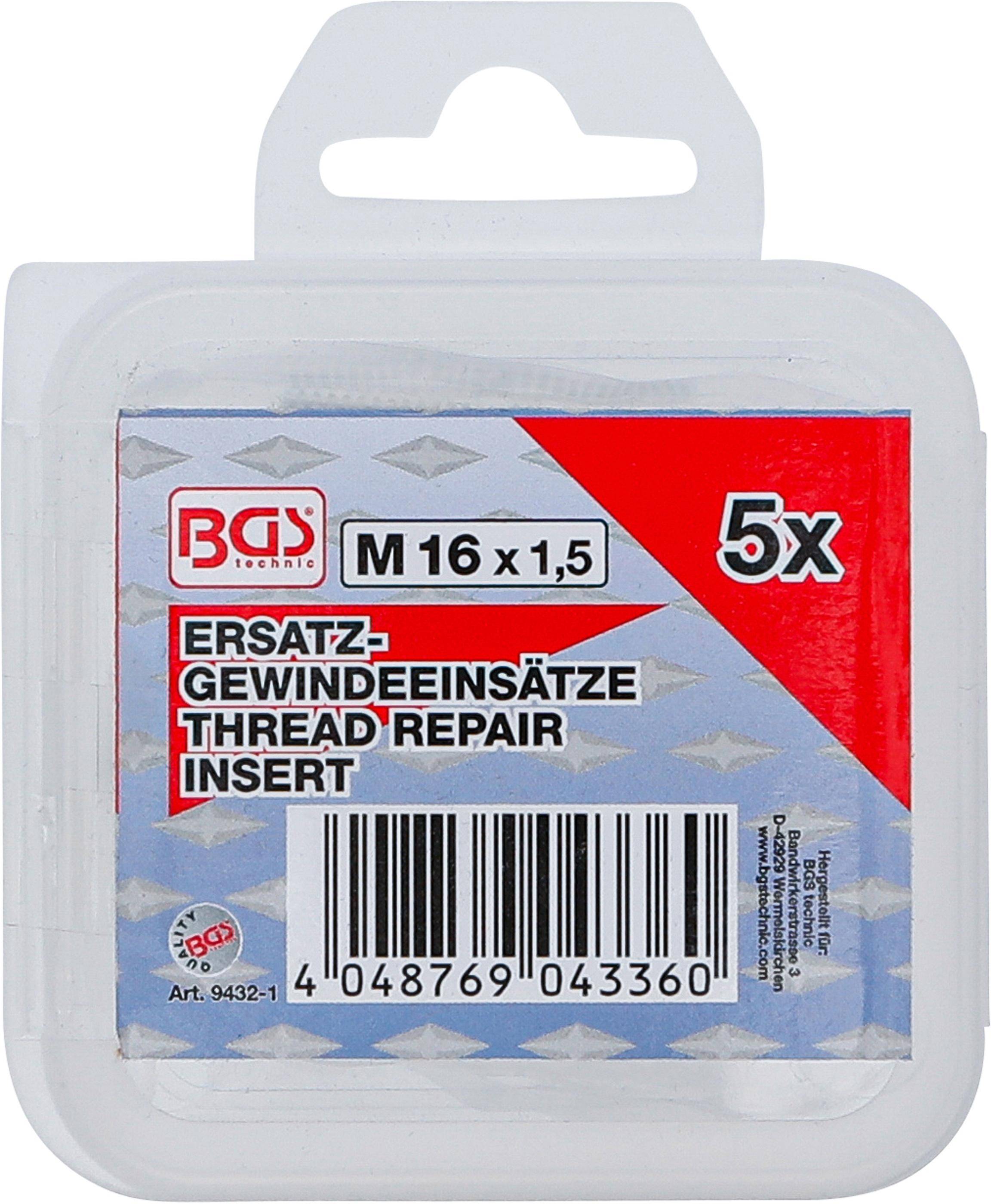 BGS Ersatz-Gewindeeinstze | M16 x 1,5 mm | 5-tlg.