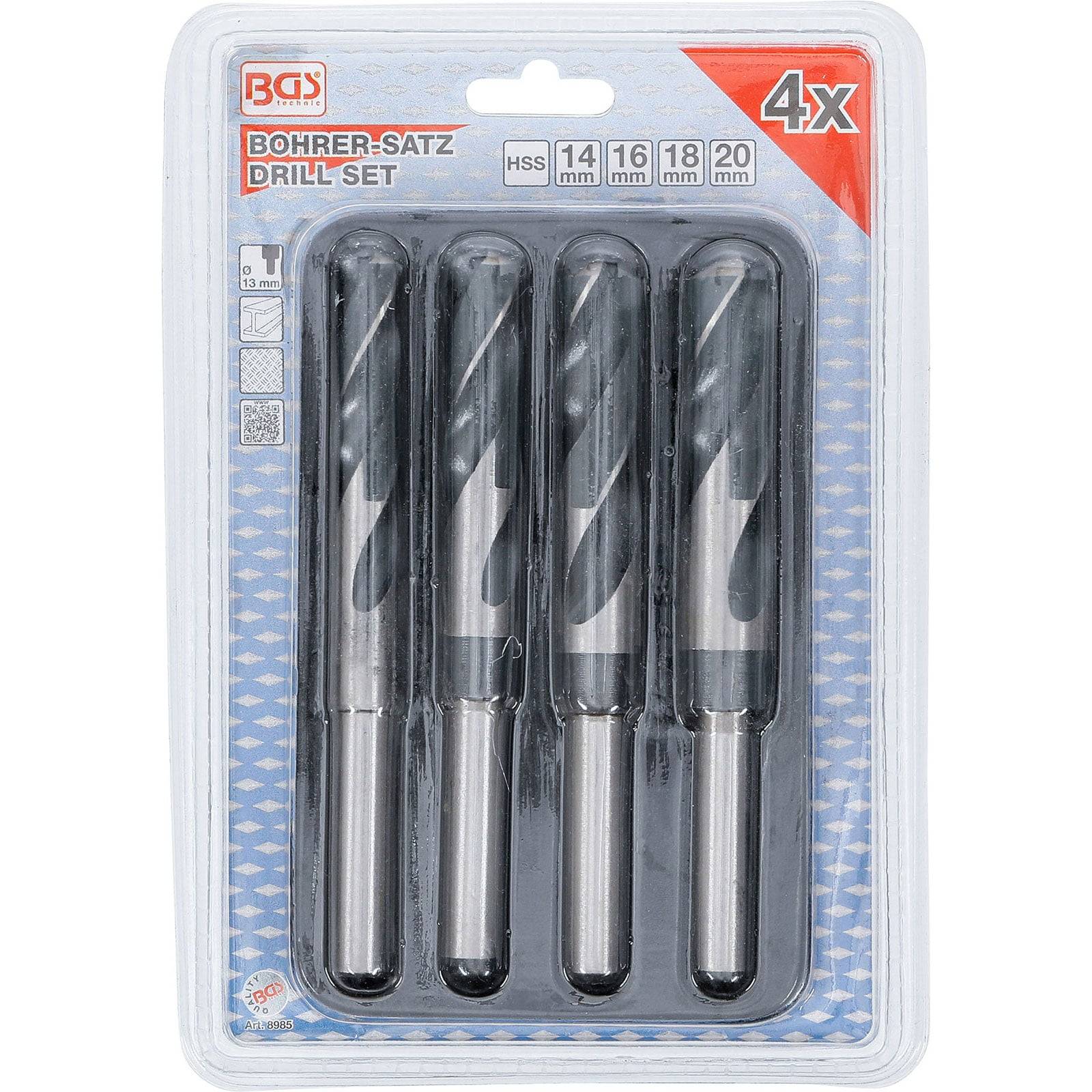 BGS Bohrersatz, HSS, 14-20 mm, 4 Stück in einer transparenten Kunststoffverpackung.