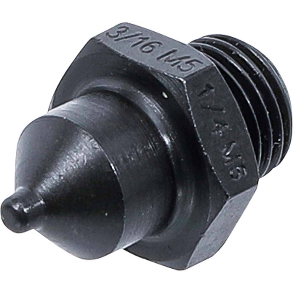 Schwarzes Kunststoff-Gewinde-Nozzle-Fitting mit Sechskantgehäuse, isoliert auf weißem Hintergrund dargestellt.
