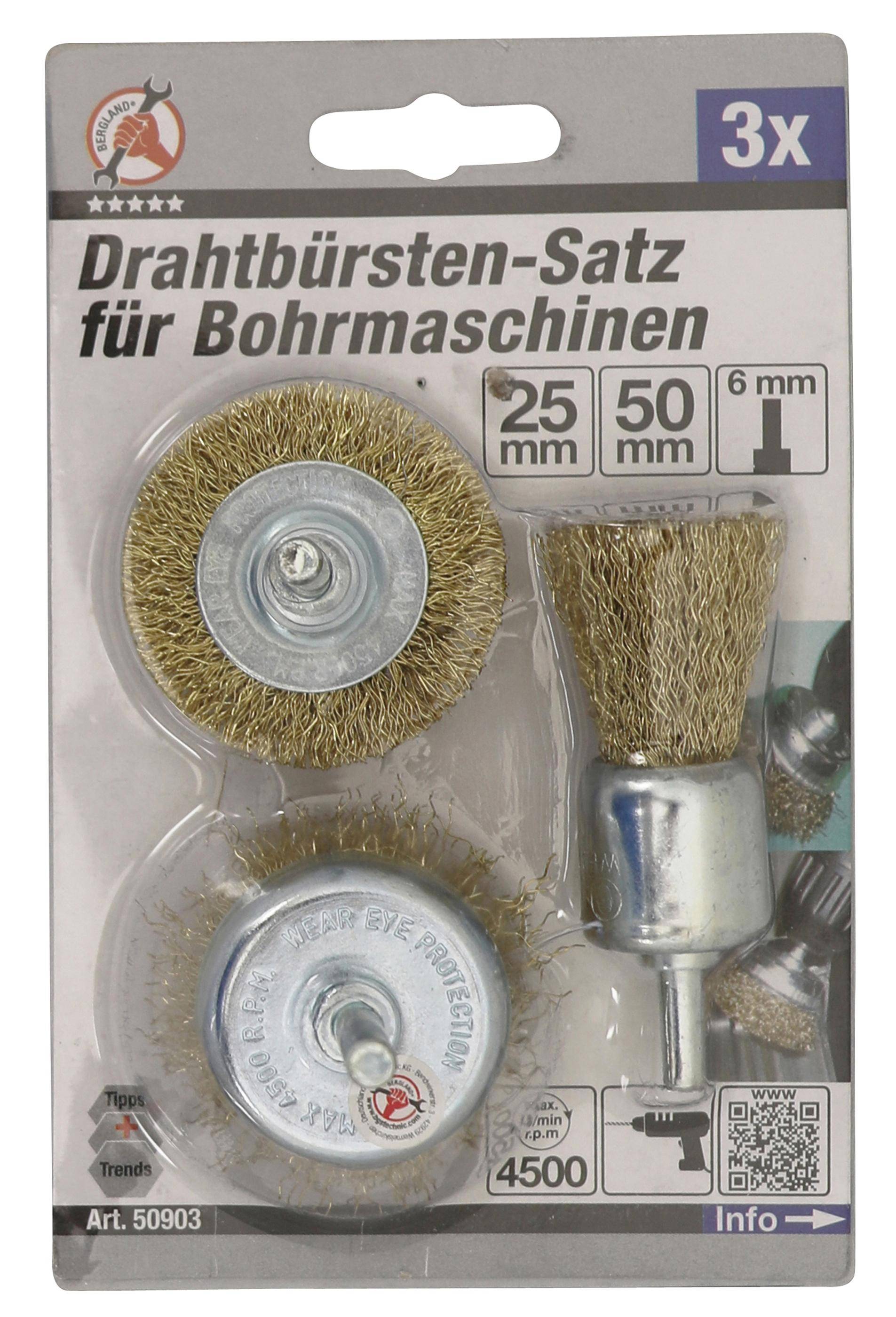 BGS Diy Stahldraht-Bürsten-Satz | Ø 25 - 50 mm | 3-tlg.