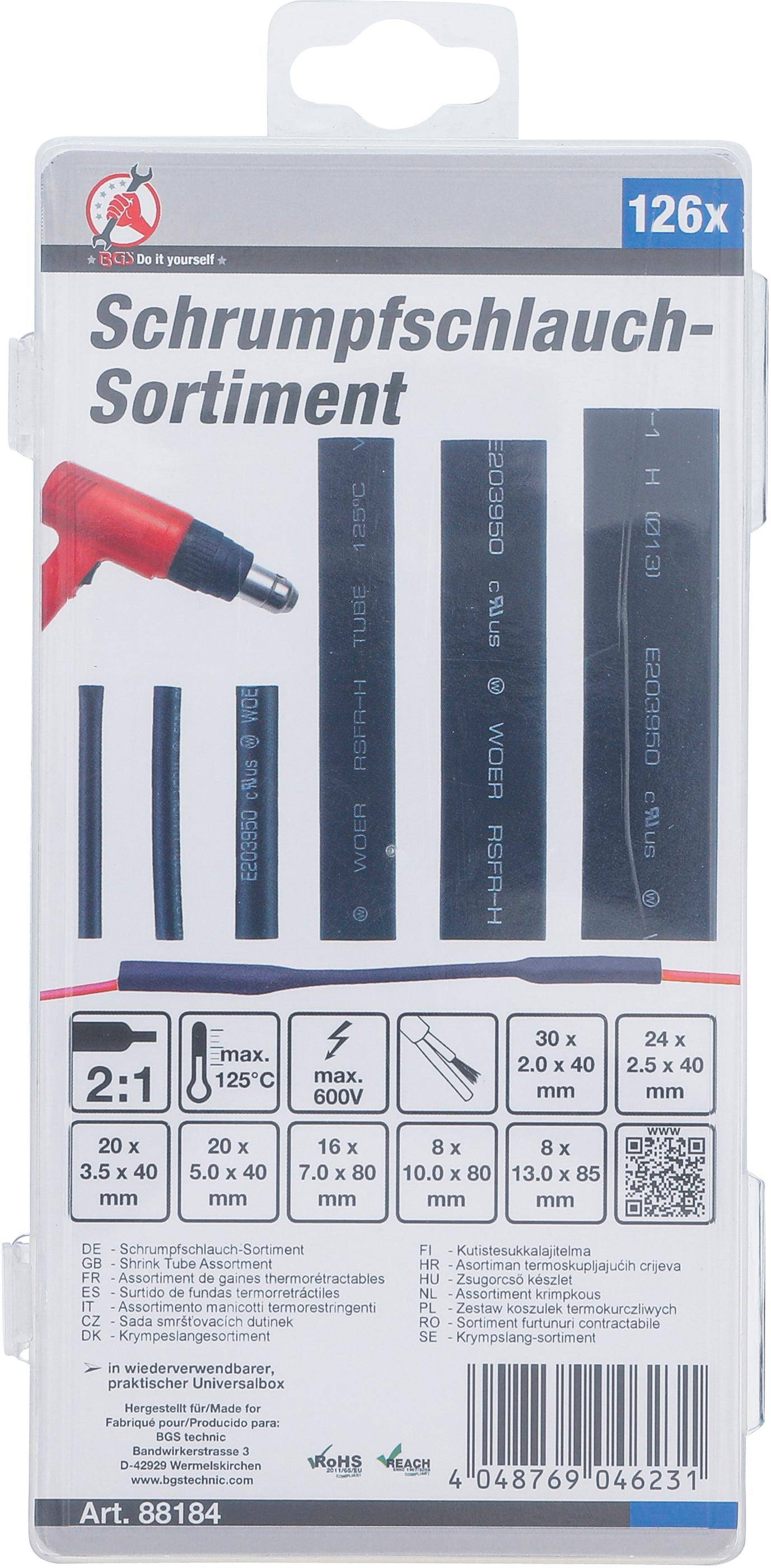 BGS Diy Schrumpfschlauch-Sortiment | schwarz | 126-tlg.