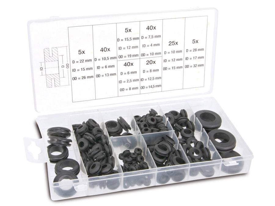BGS TECHNIC Sortiment Gummi-Durchgangstüllen, 180-teilig
