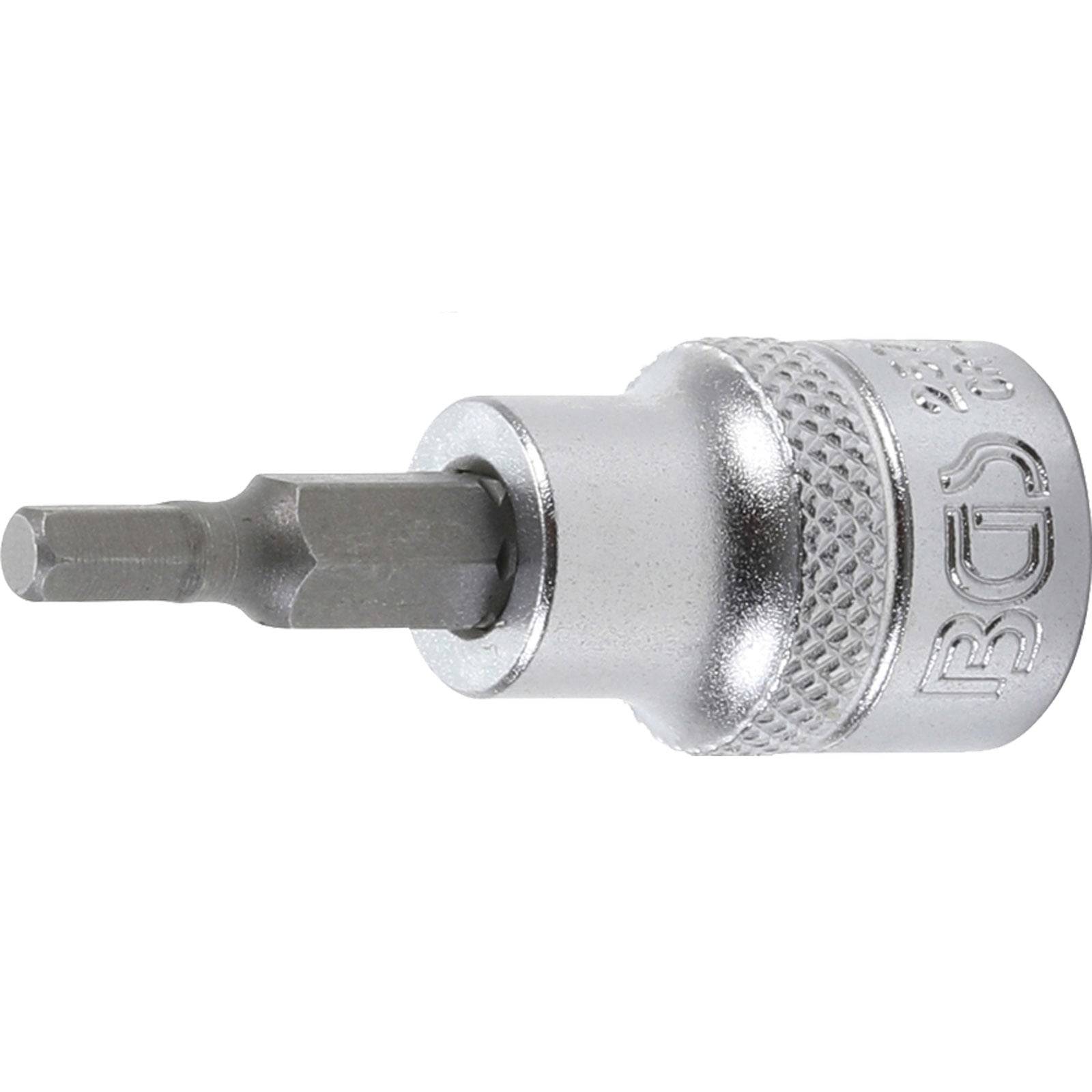BGS 1/2-Zoll-Sechskant-Biteinsatz-Werkzeug in silberner Farbe, verwendet zum Anziehen oder Lösen von Sechskantschrauben, mit einer sechseckigen Metallspitze.