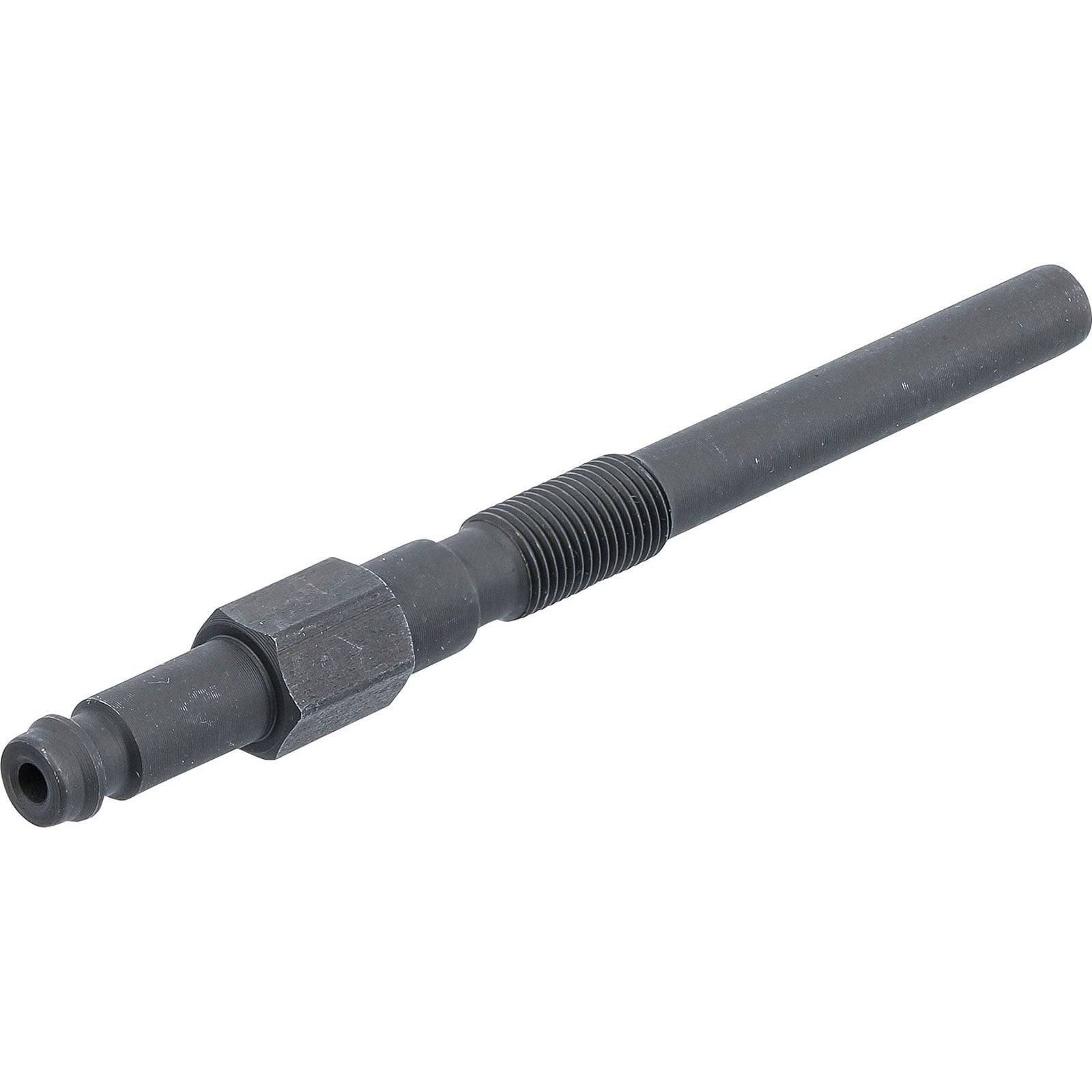 Eine lange, dunkel gefärbte Autotool mit Gewindeteilen und einer sechseckigen Mutter, die für mechanische Einstellungen oder Befestigungen verwendet wird.