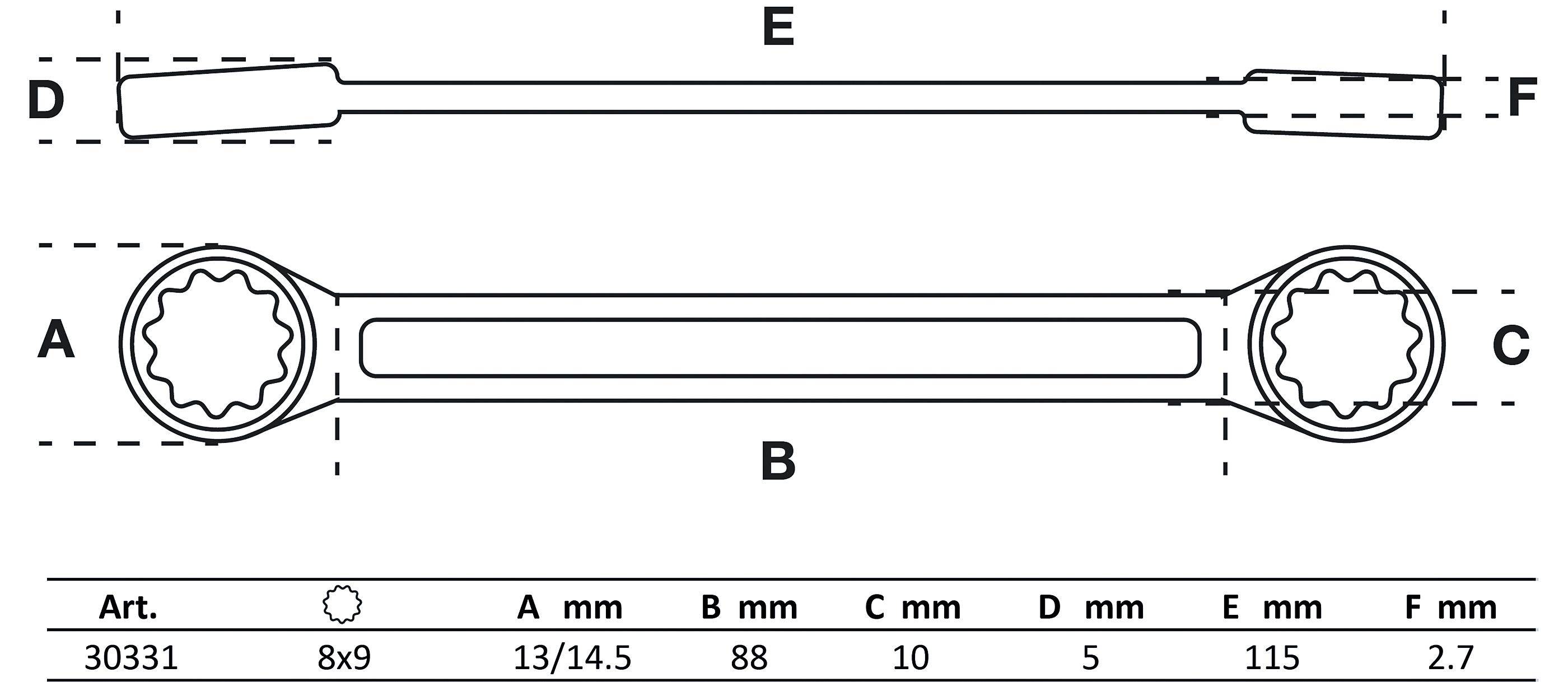 BGS Doppel-Ringschlüssel | extra flach | SW 8 x 9 mm
