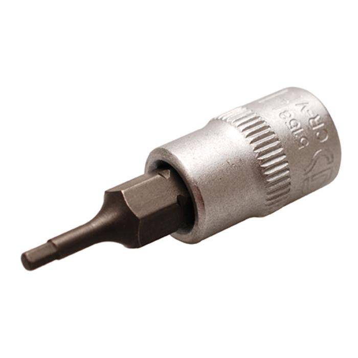 Bit-Einsatz - Innen-6-kant - 2 mm- 1/4" Antrieb - CV- Stahl - gerändelt - matt verchromt