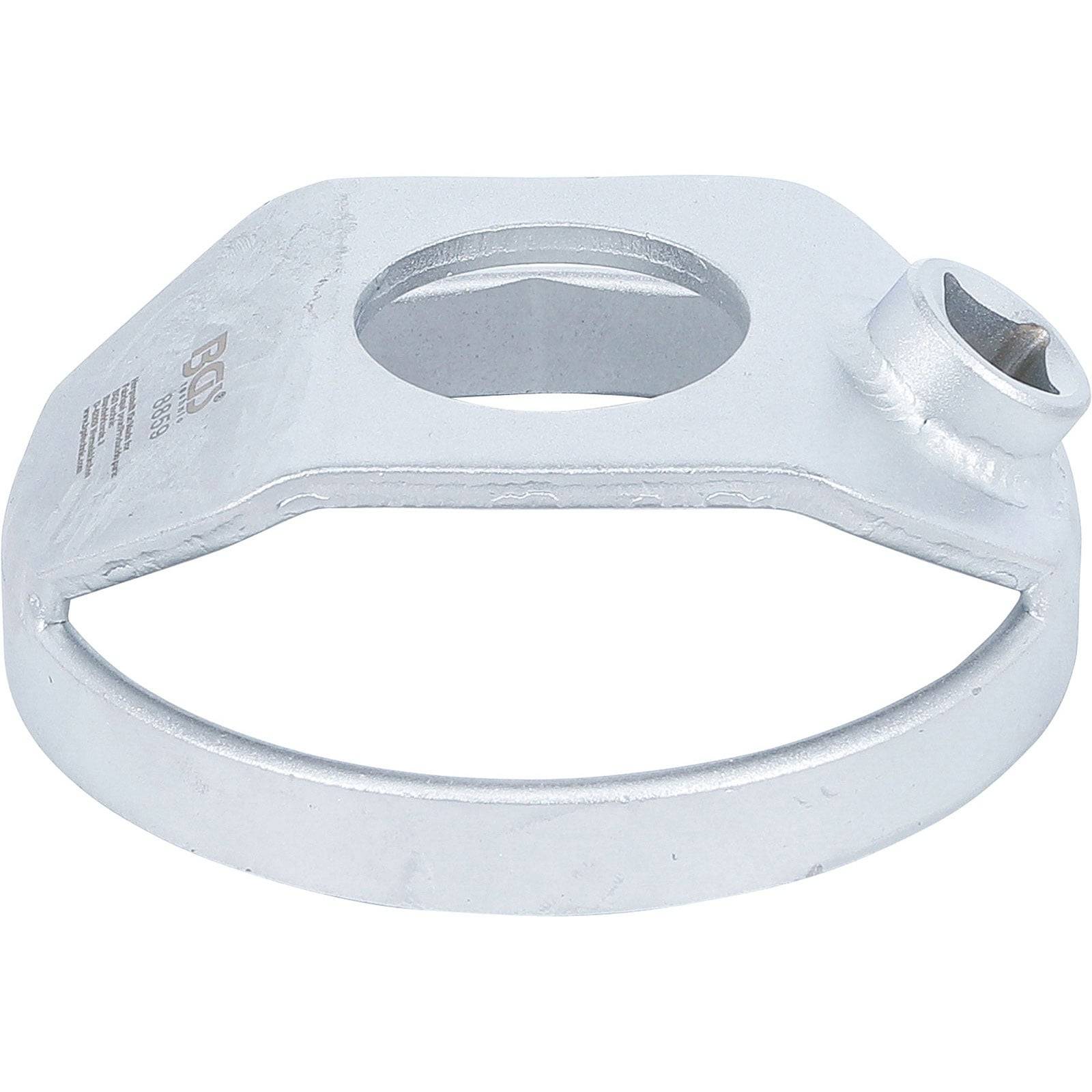 Offener Ringschlüssel mit einem kreisförmigen Griff, der für eine leichte Handhabung und Verwendung an sechskantigen Muttern oder Schrauben entwickelt wurde.